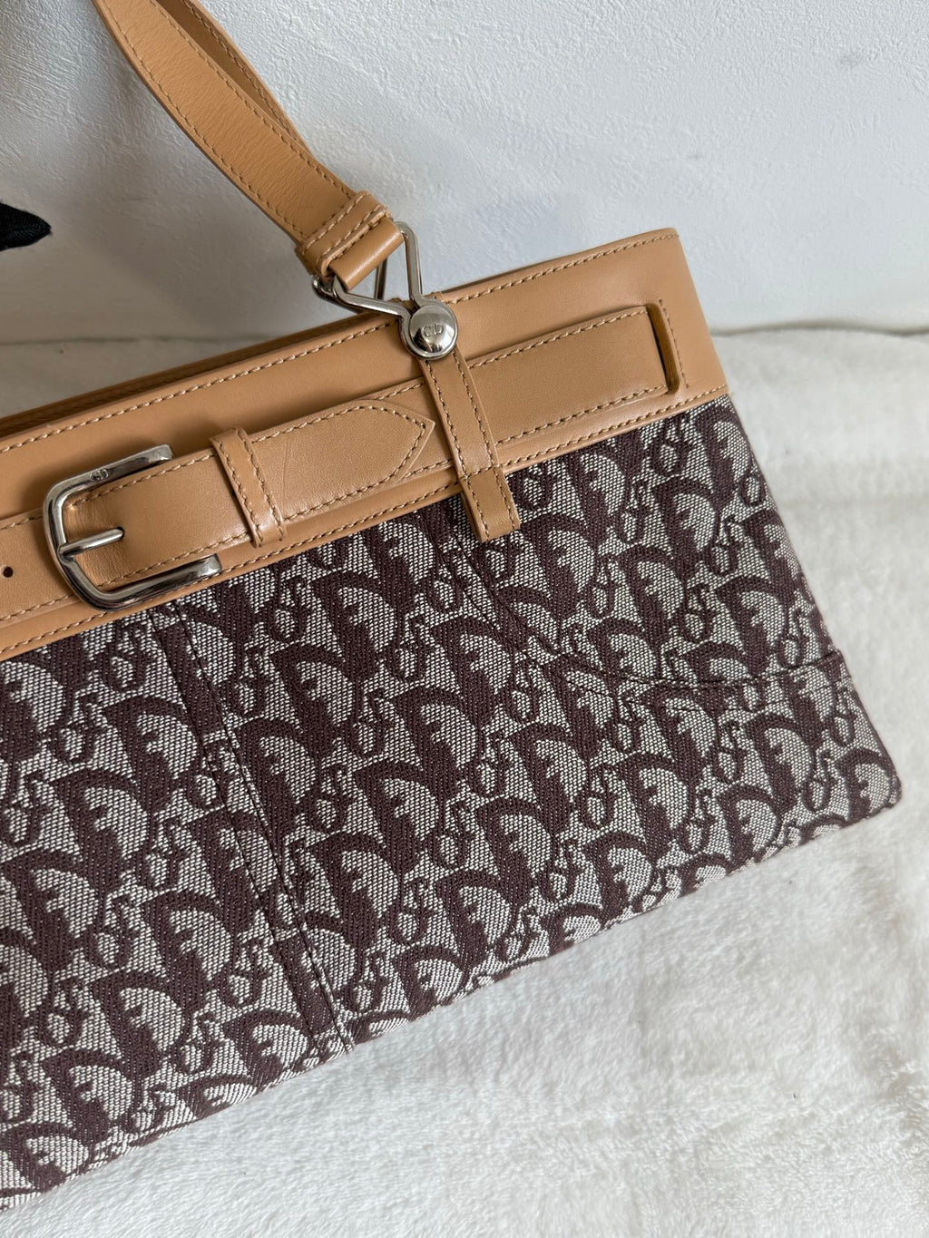 Christian Dior Vintage Trotter Double Pocket Tote in Brown, Fabric