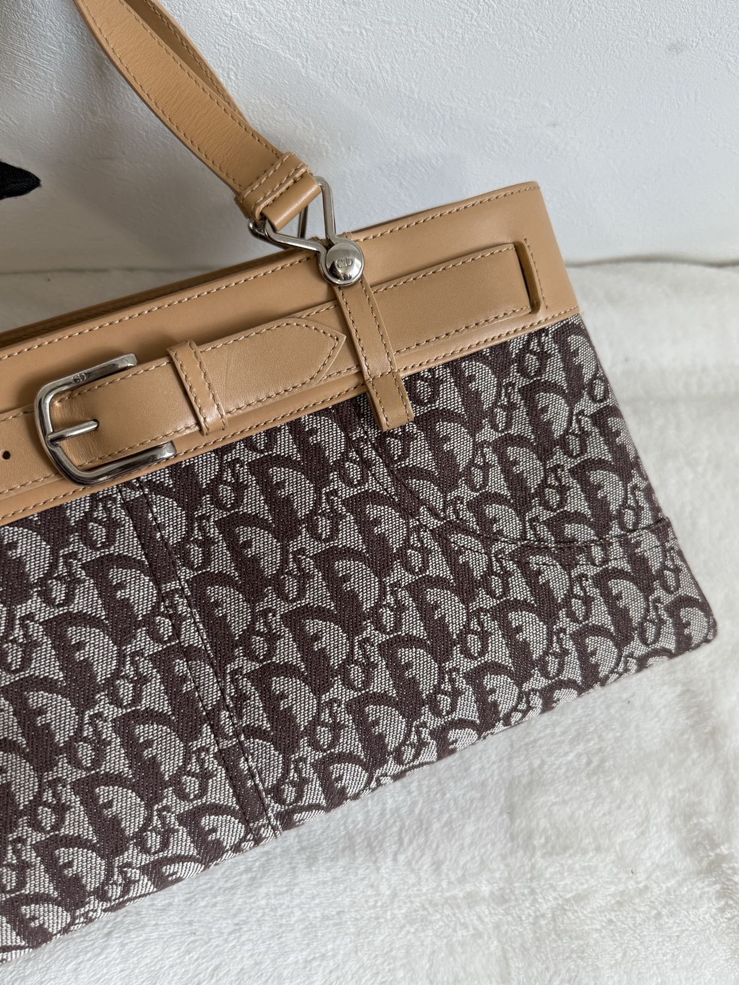 Christian Dior Vintage Trotter Double Pocket Tote in Brown, Fabric