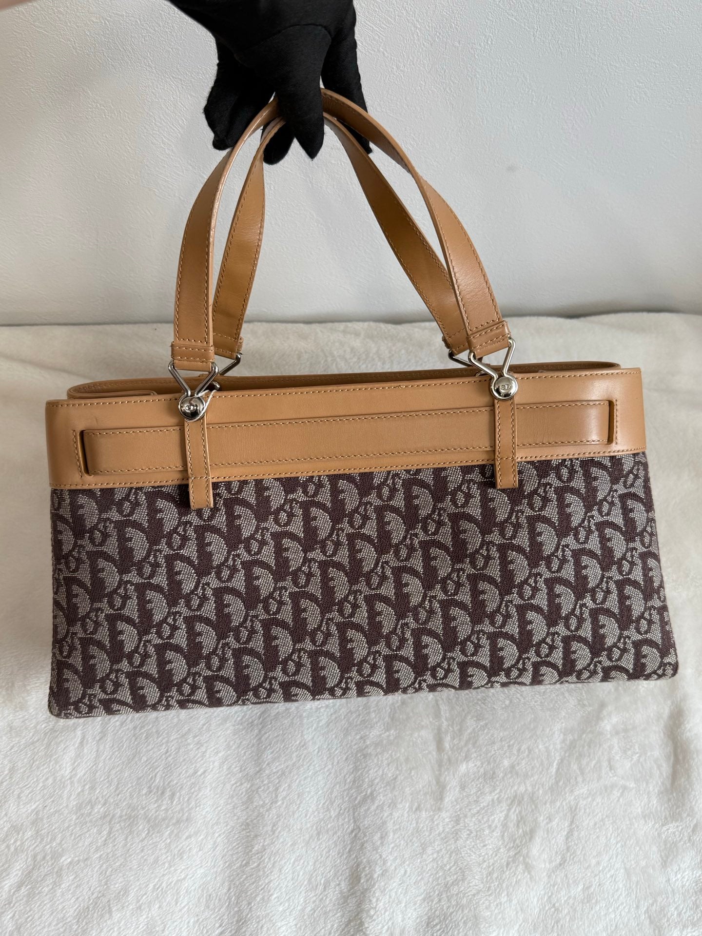 Christian Dior Vintage Trotter Double Pocket Tote in Brown, Fabric
