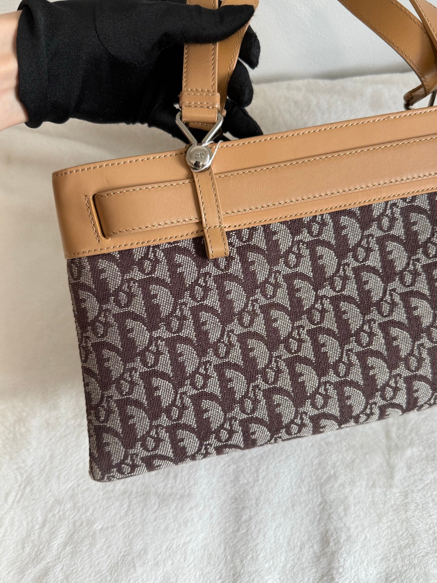 Christian Dior Vintage Trotter Double Pocket Tote in Brown, Fabric