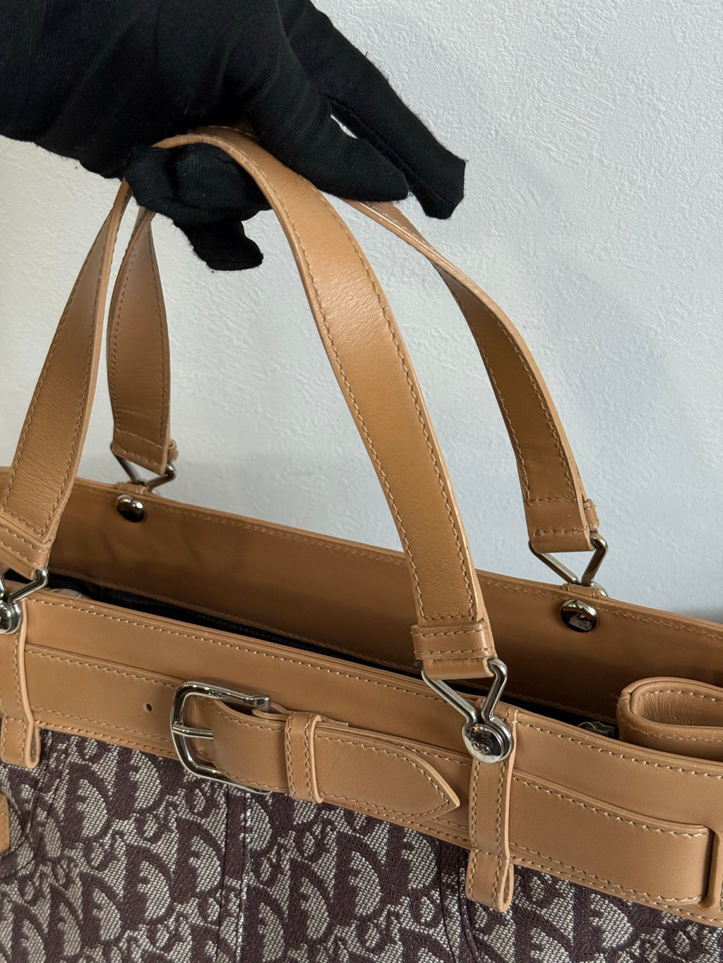 Christian Dior Vintage Trotter Double Pocket Tote in Brown, Fabric