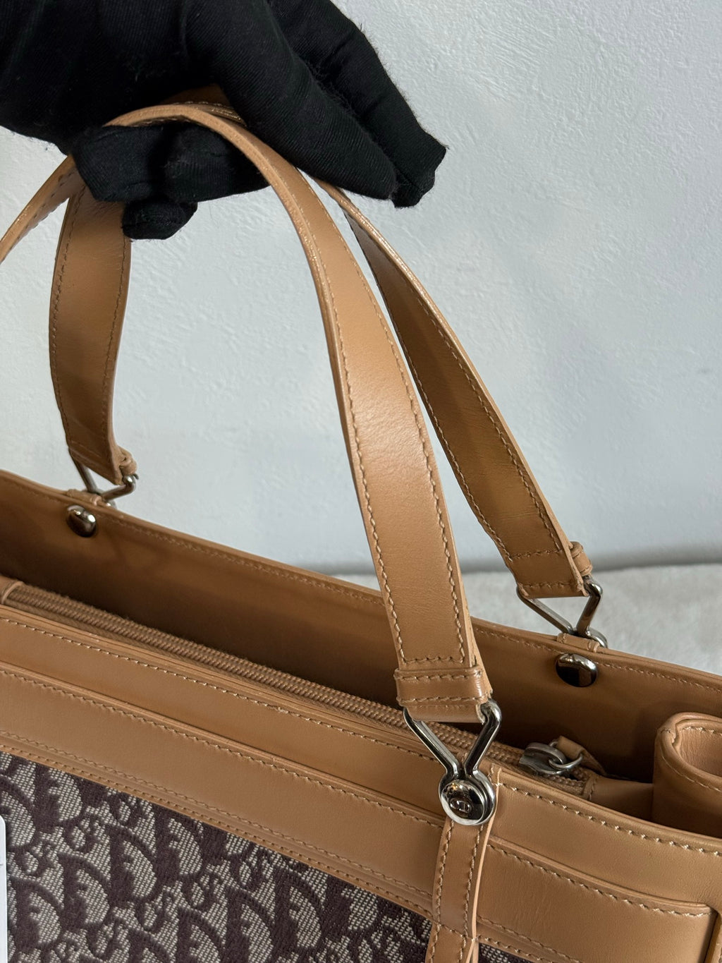 Christian Dior Vintage Trotter Double Pocket Tote in Brown, Fabric