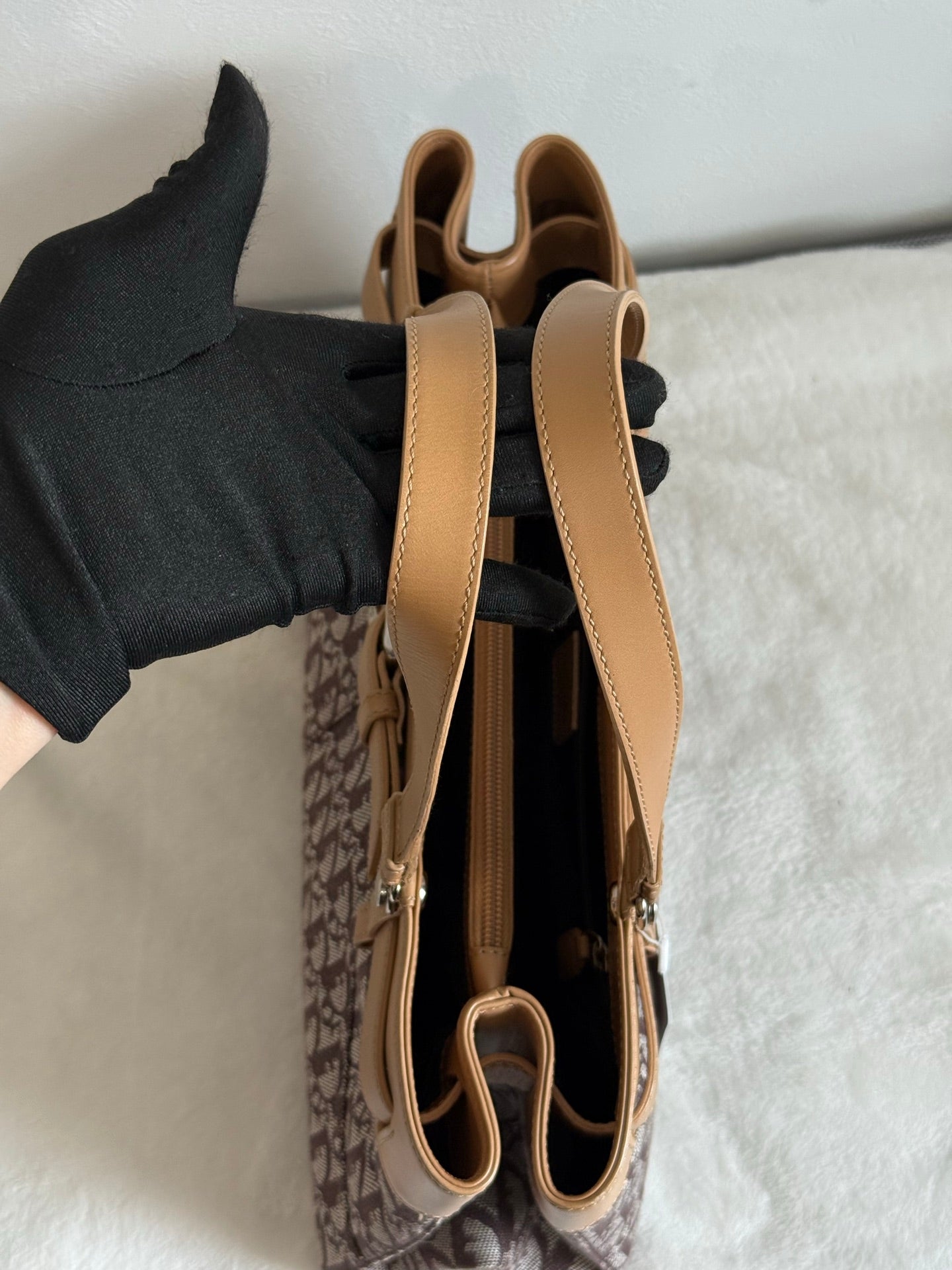 Christian Dior Vintage Trotter Double Pocket Tote in Brown, Fabric