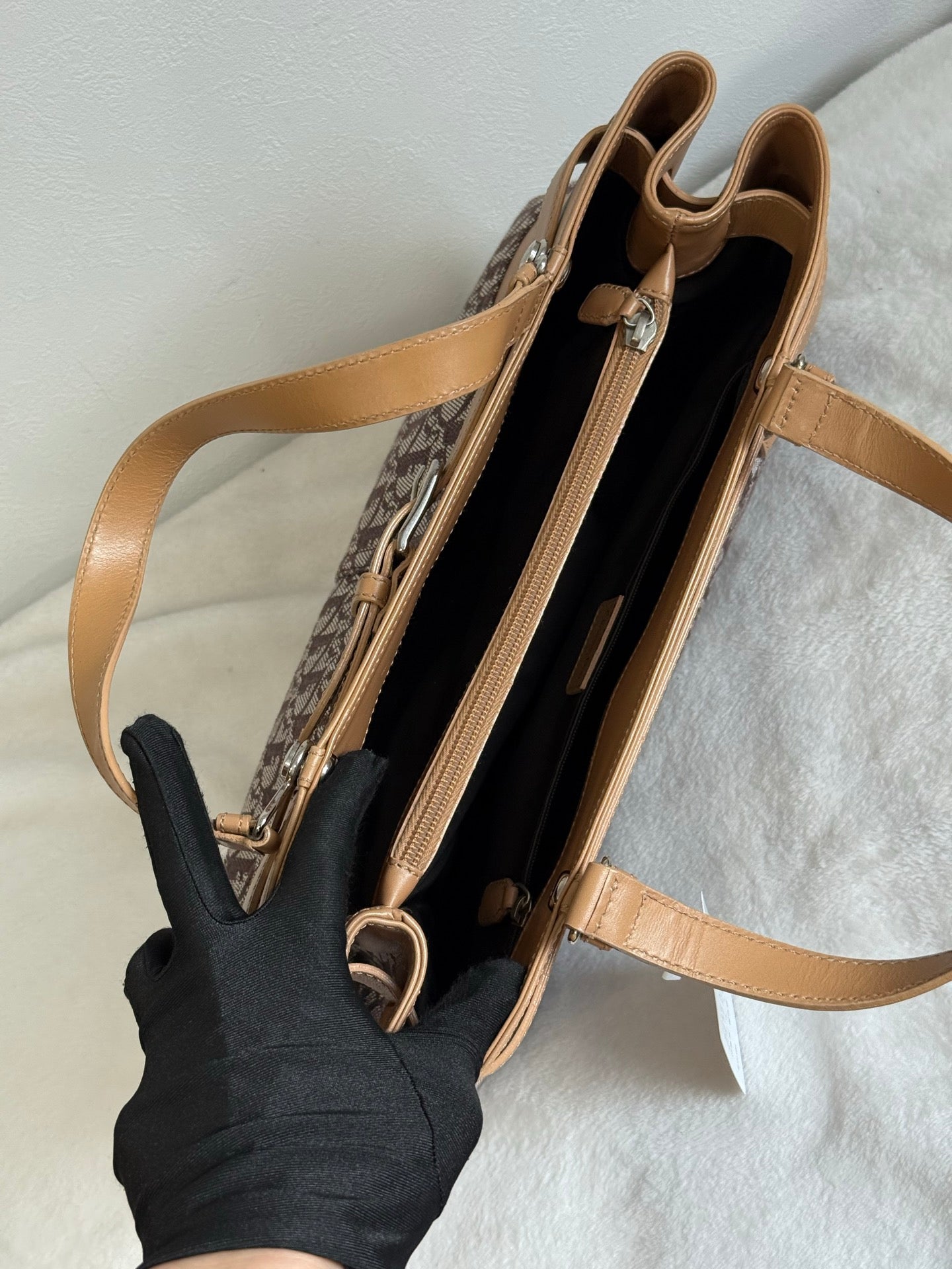 Christian Dior Vintage Trotter Double Pocket Tote in Brown, Fabric