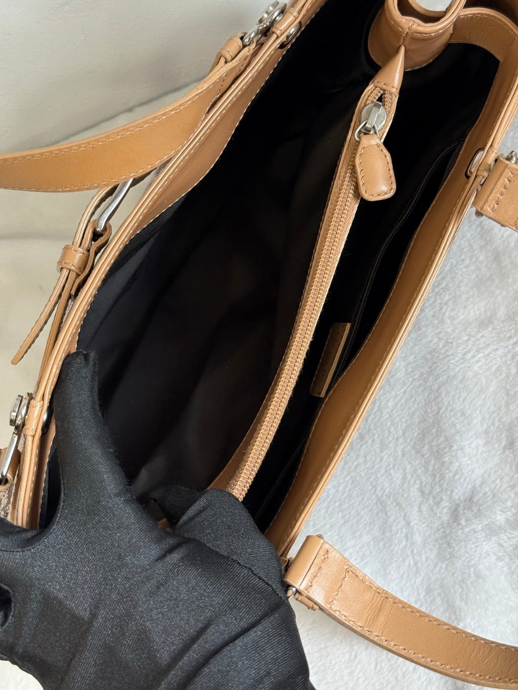 Christian Dior Vintage Trotter Double Pocket Tote in Brown, Fabric