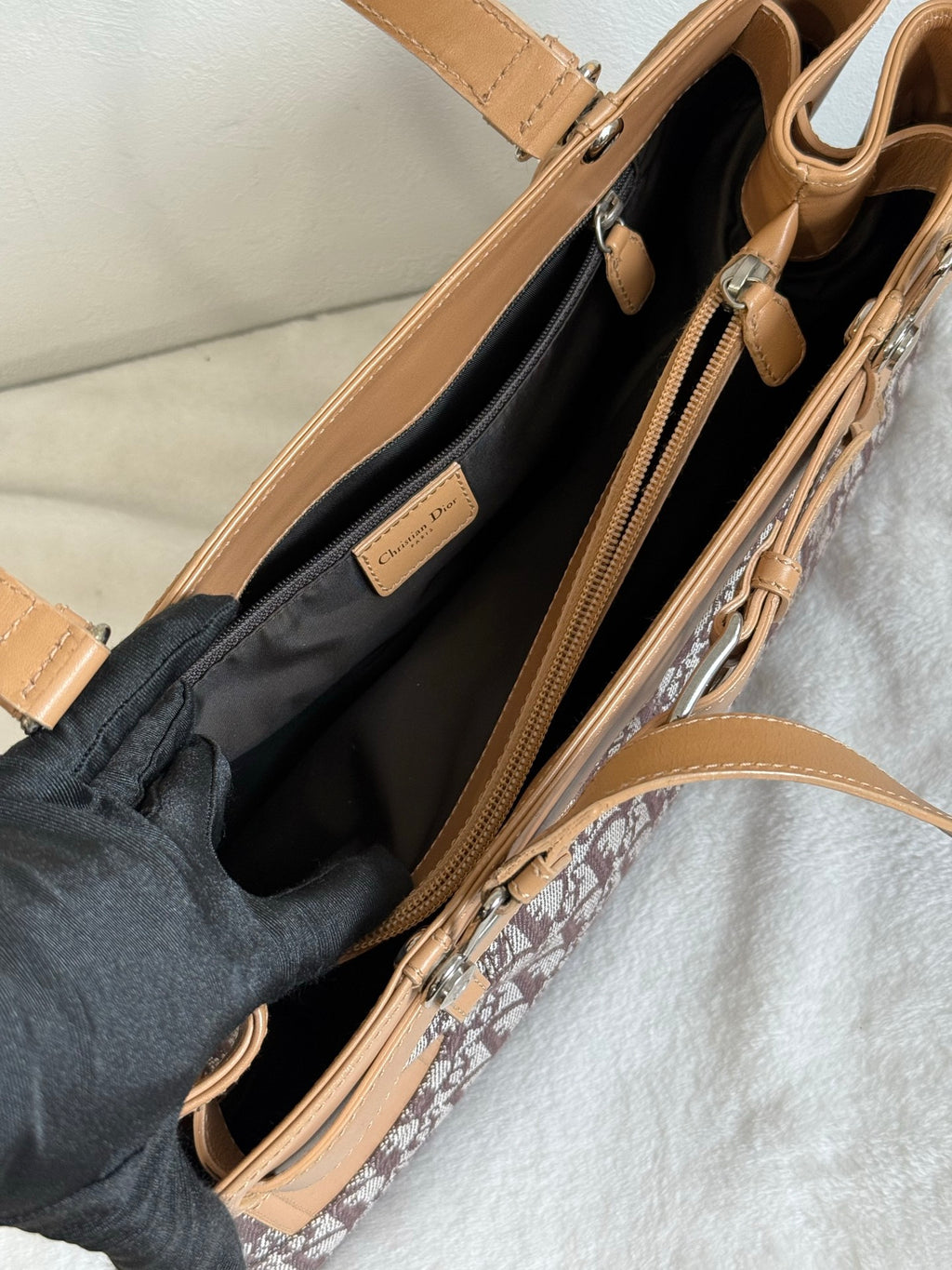 Christian Dior Vintage Trotter Double Pocket Tote in Brown, Fabric