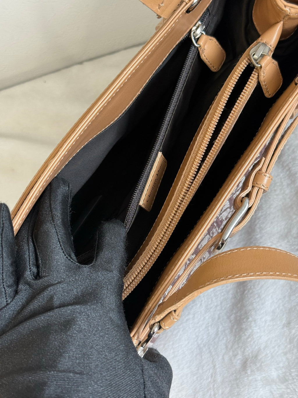 Christian Dior Vintage Trotter Double Pocket Tote in Brown, Fabric