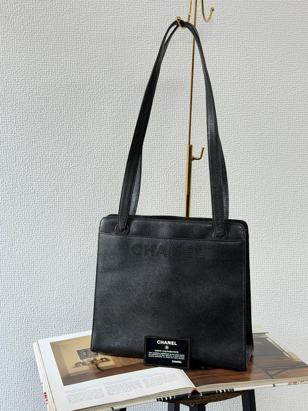 Vintage Chanel Black Caviar Skin Black Tote Bag, A5 Size