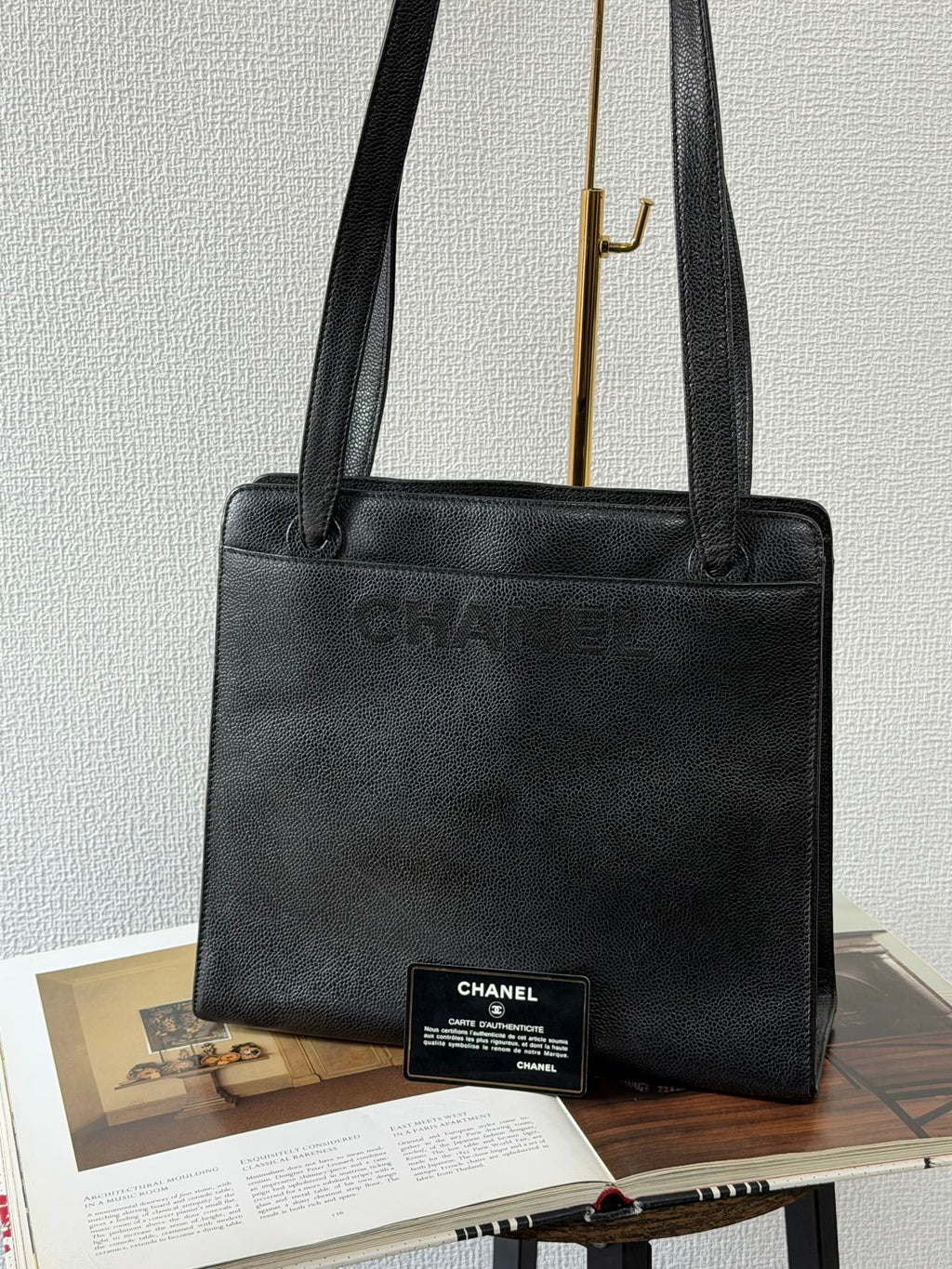 Vintage Chanel Black Caviar Skin Black Tote Bag, A5 Size
