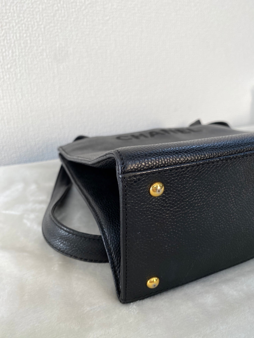 Vintage Chanel Black Caviar Skin Black Tote Bag, A5 Size