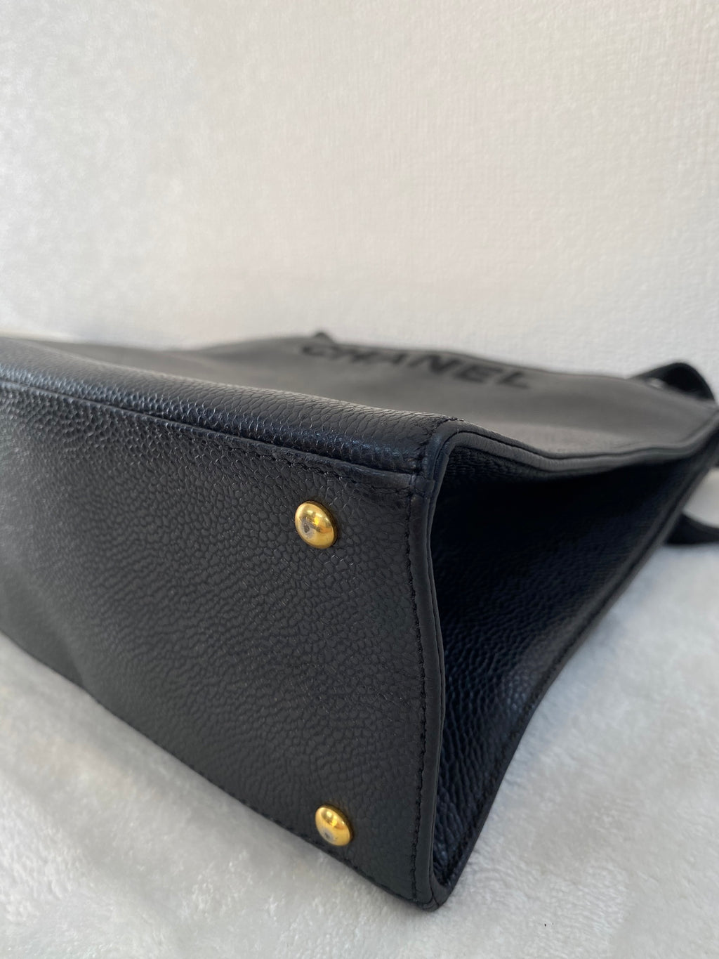 Vintage Chanel Black Caviar Skin Black Tote Bag, A5 Size