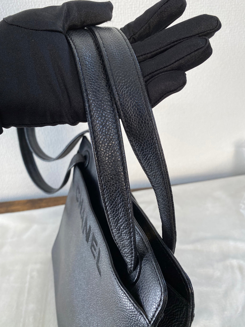 Vintage Chanel Black Caviar Skin Black Tote Bag, A5 Size