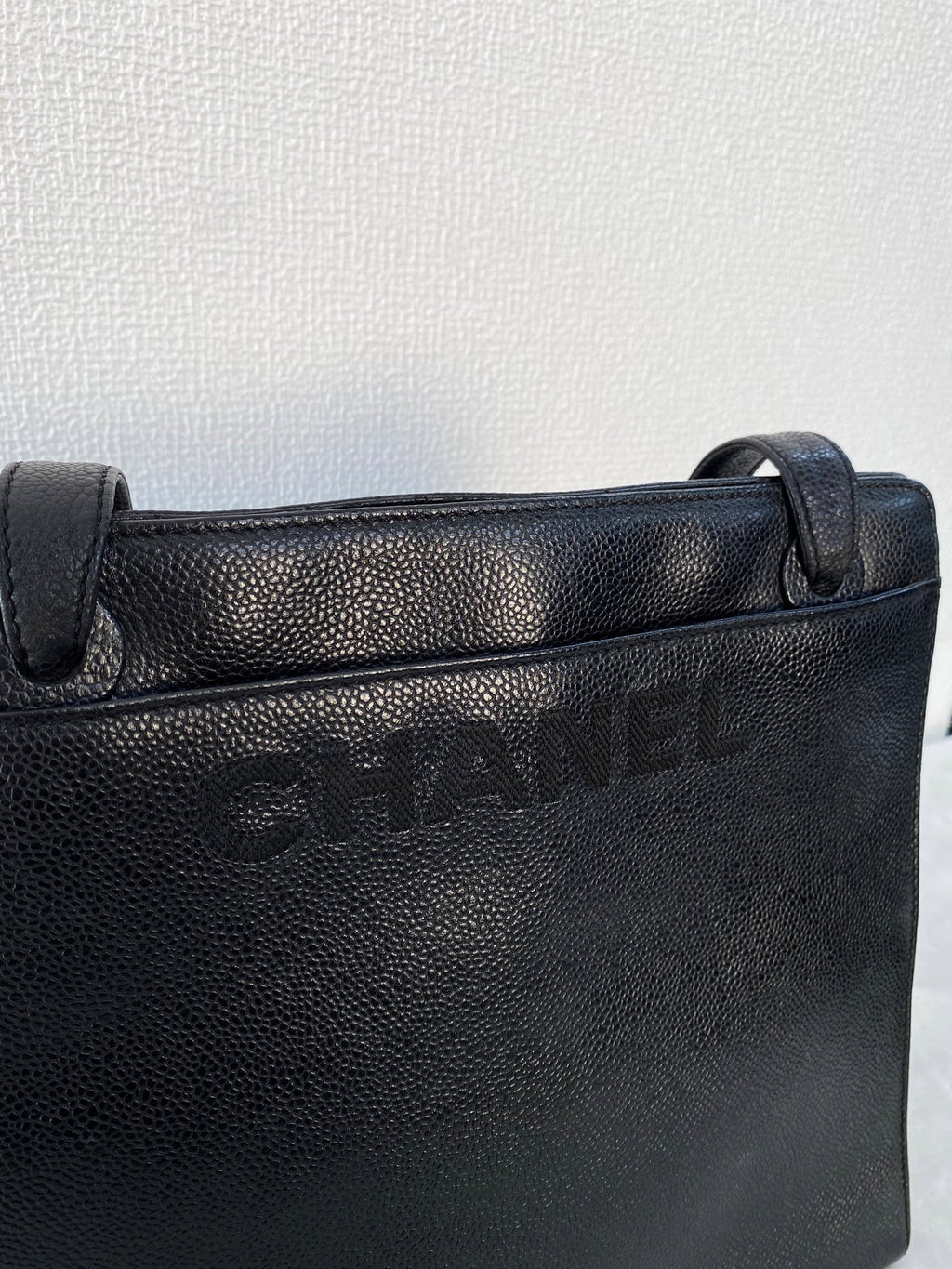 Vintage Chanel Black Caviar Skin Black Tote Bag, A5 Size