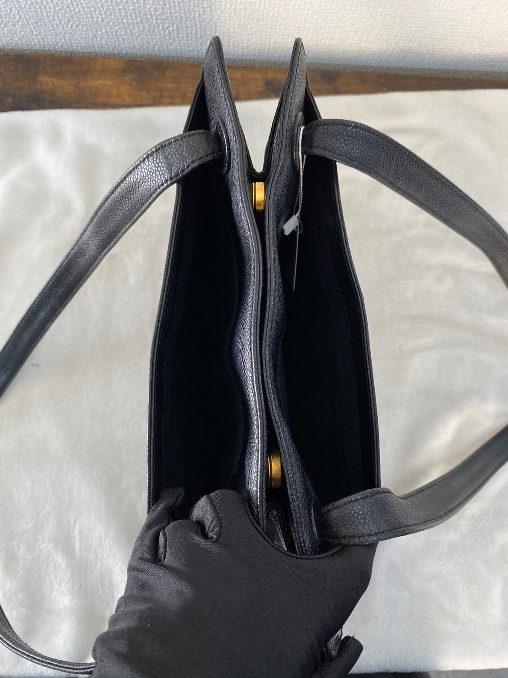 Vintage Chanel Black Caviar Skin Black Tote Bag, A5 Size