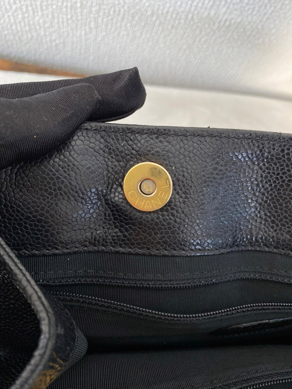 Vintage Chanel Black Caviar Skin Black Tote Bag, A5 Size