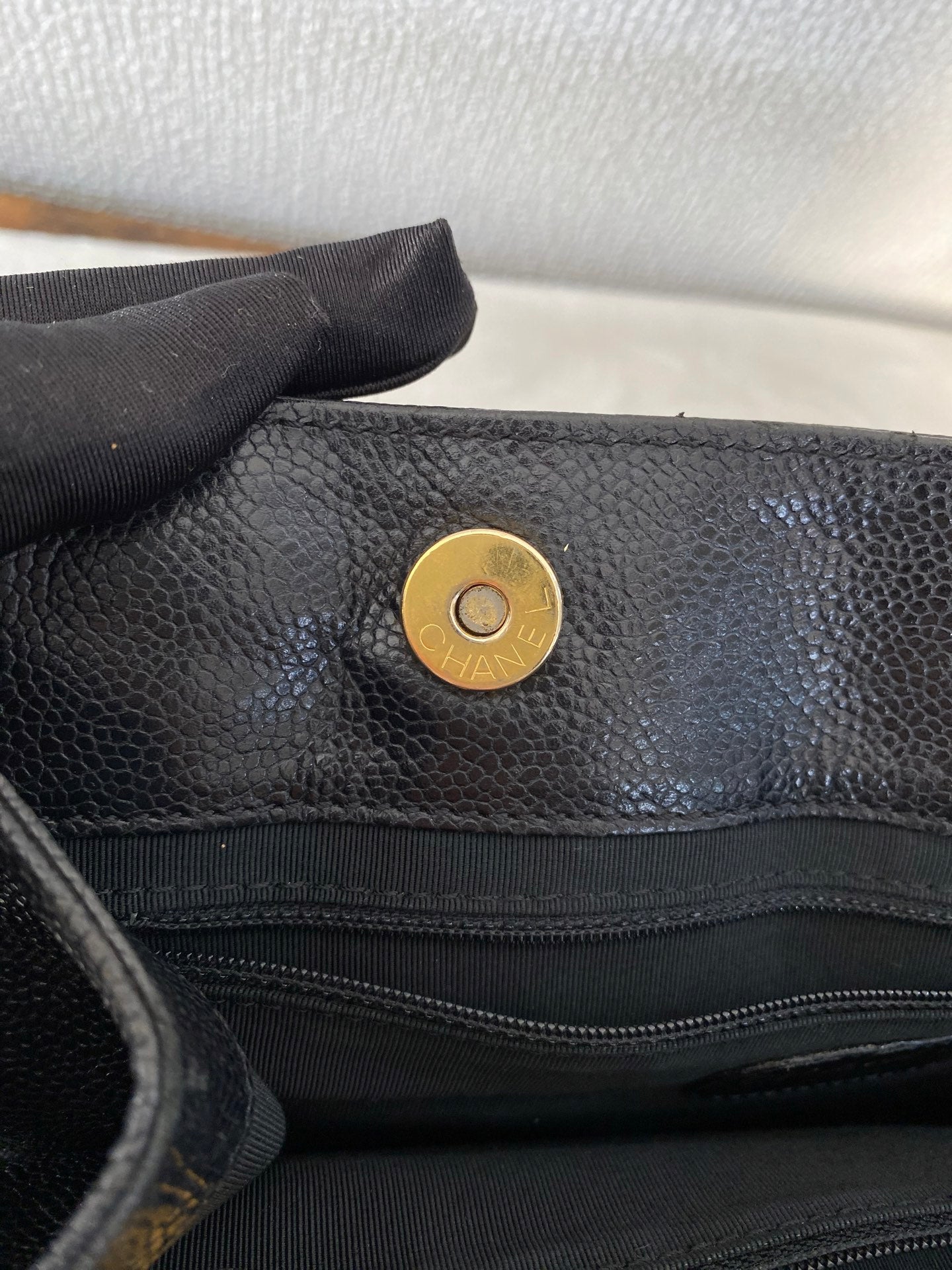 Vintage Chanel Black Caviar Skin Black Tote Bag, A5 Size