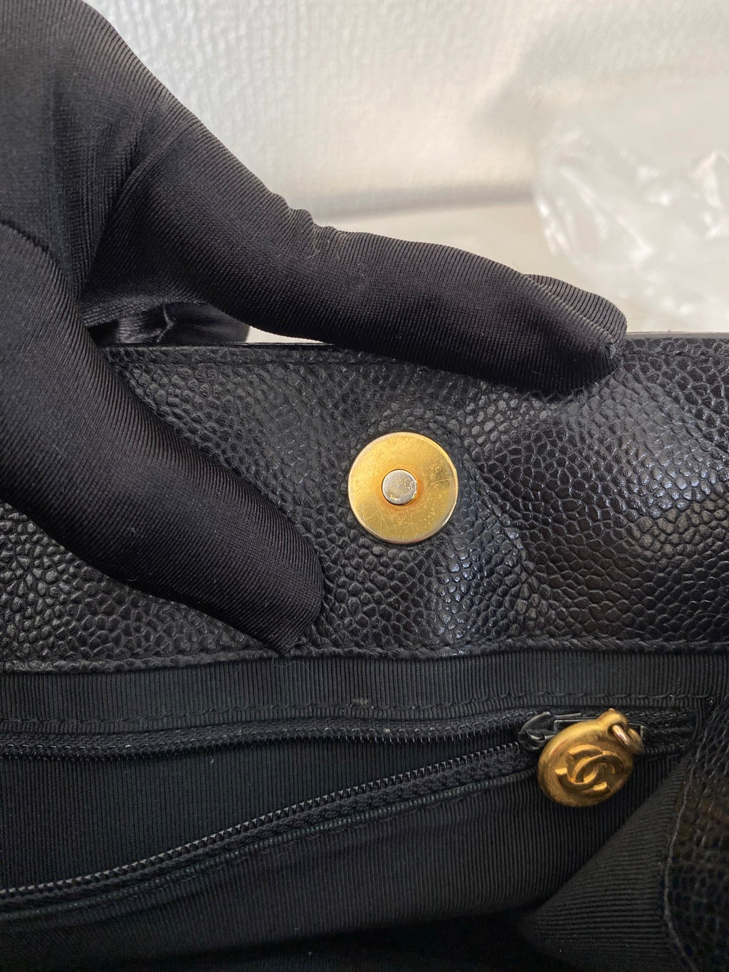 Vintage Chanel Black Caviar Skin Black Tote Bag, A5 Size