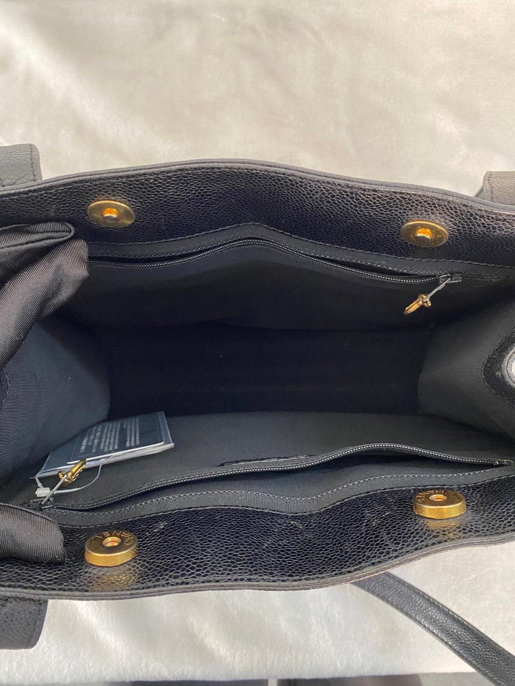 Vintage Chanel Black Caviar Skin Black Tote Bag, A5 Size