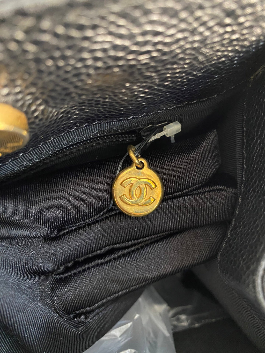 Vintage Chanel Black Caviar Skin Black Tote Bag, A5 Size