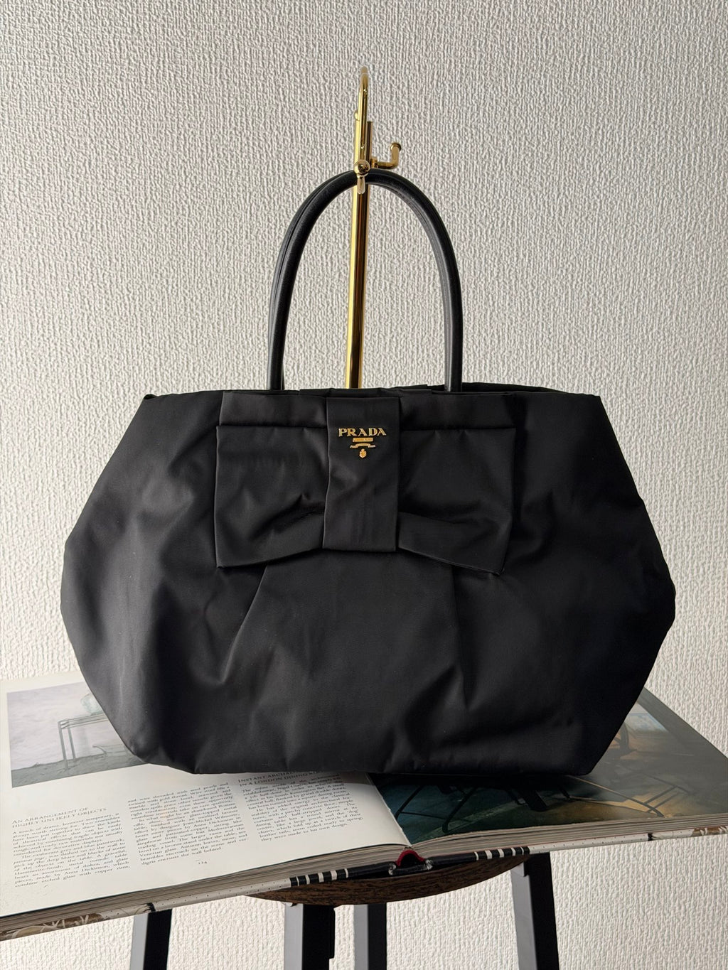 Prada Pocono Tessuto Nylon Ribbon Handbag Black