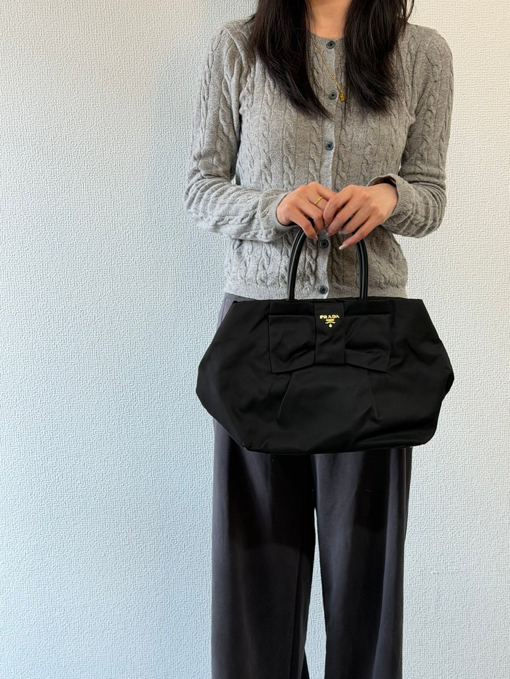 Prada Pocono Tessuto Nylon Ribbon Handbag Black