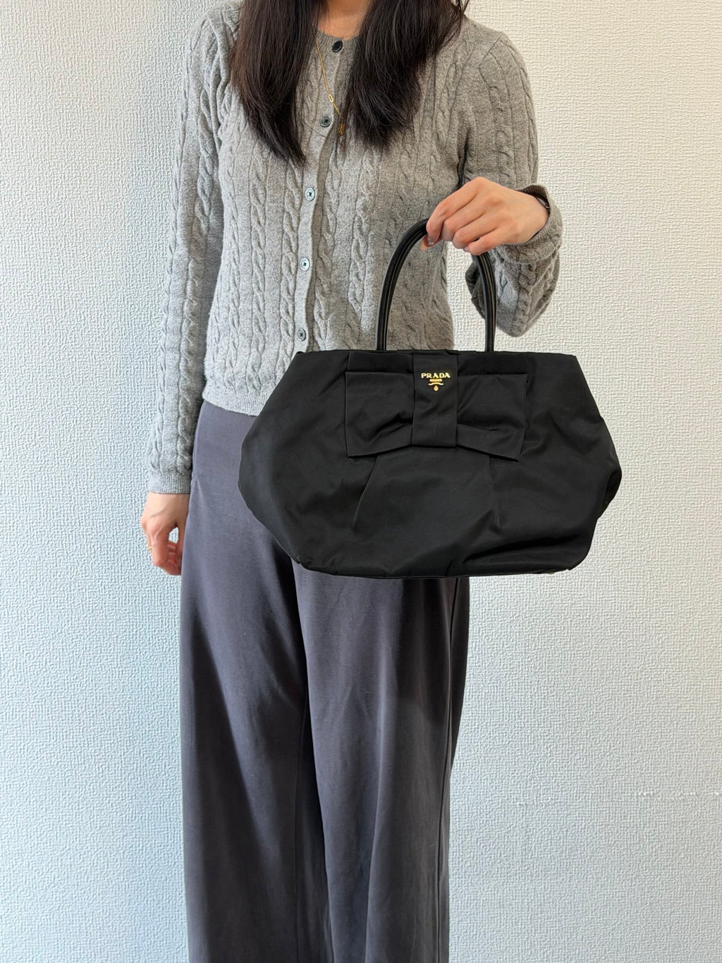 Prada Pocono Tessuto Nylon Ribbon Handbag Black