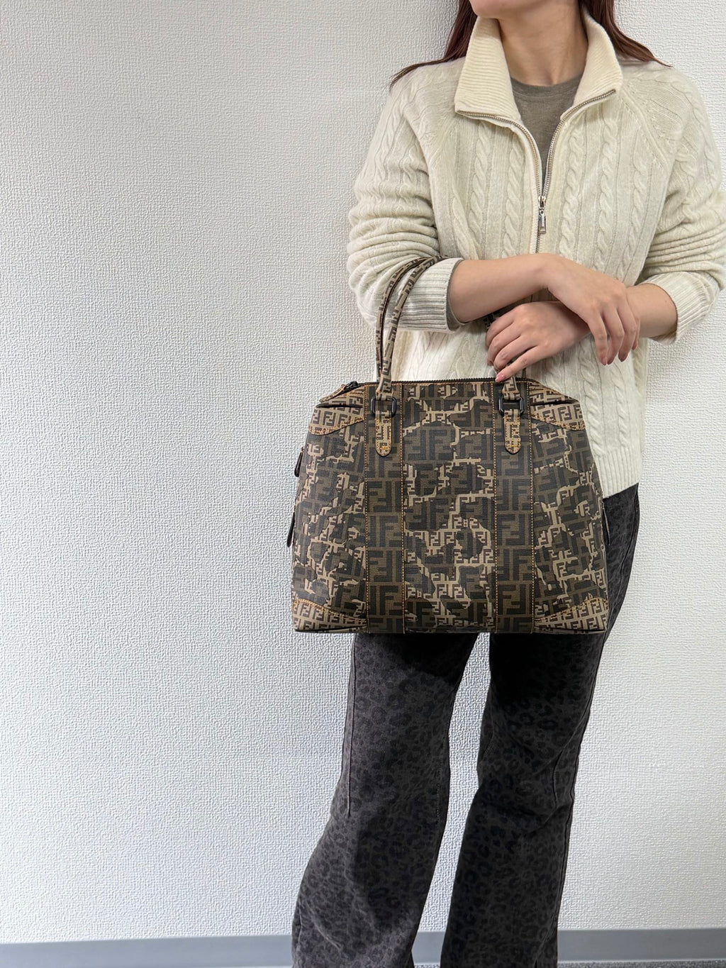Fendi Zucca Zucchino Spalmati Large B Mix Tote Tobacco