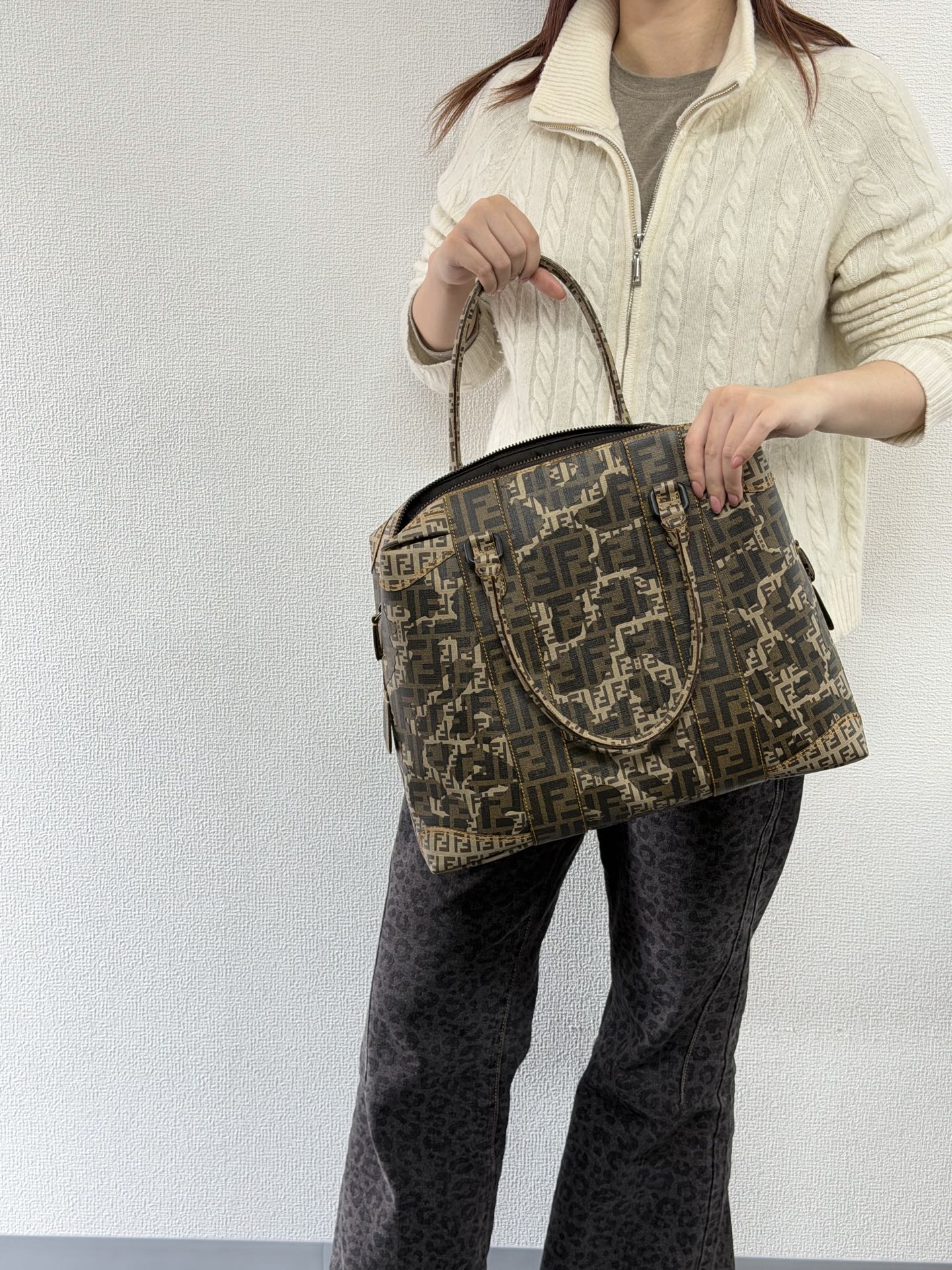 Fendi Zucca Zucchino Spalmati Large B Mix Tote Tobacco