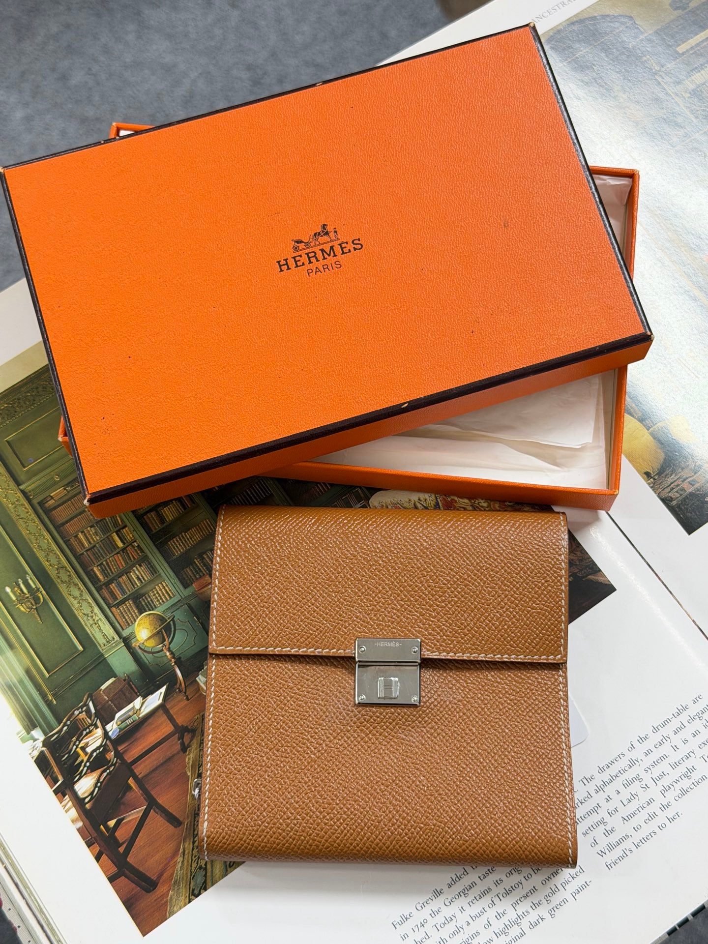 HERMES Genuine Brown Trifold Wallet