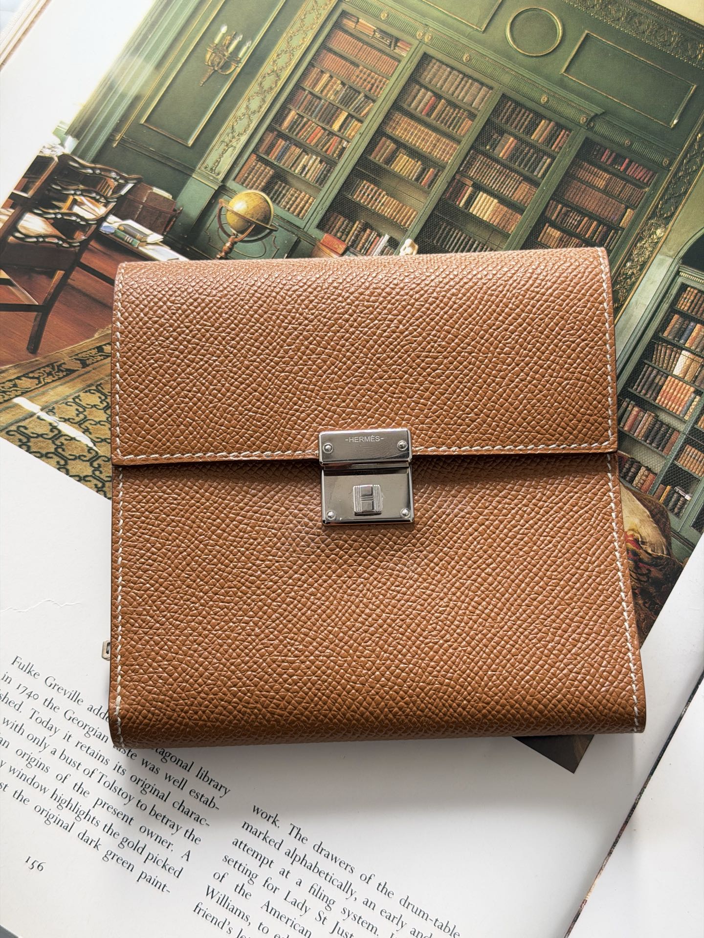 HERMES Genuine Brown Trifold Wallet