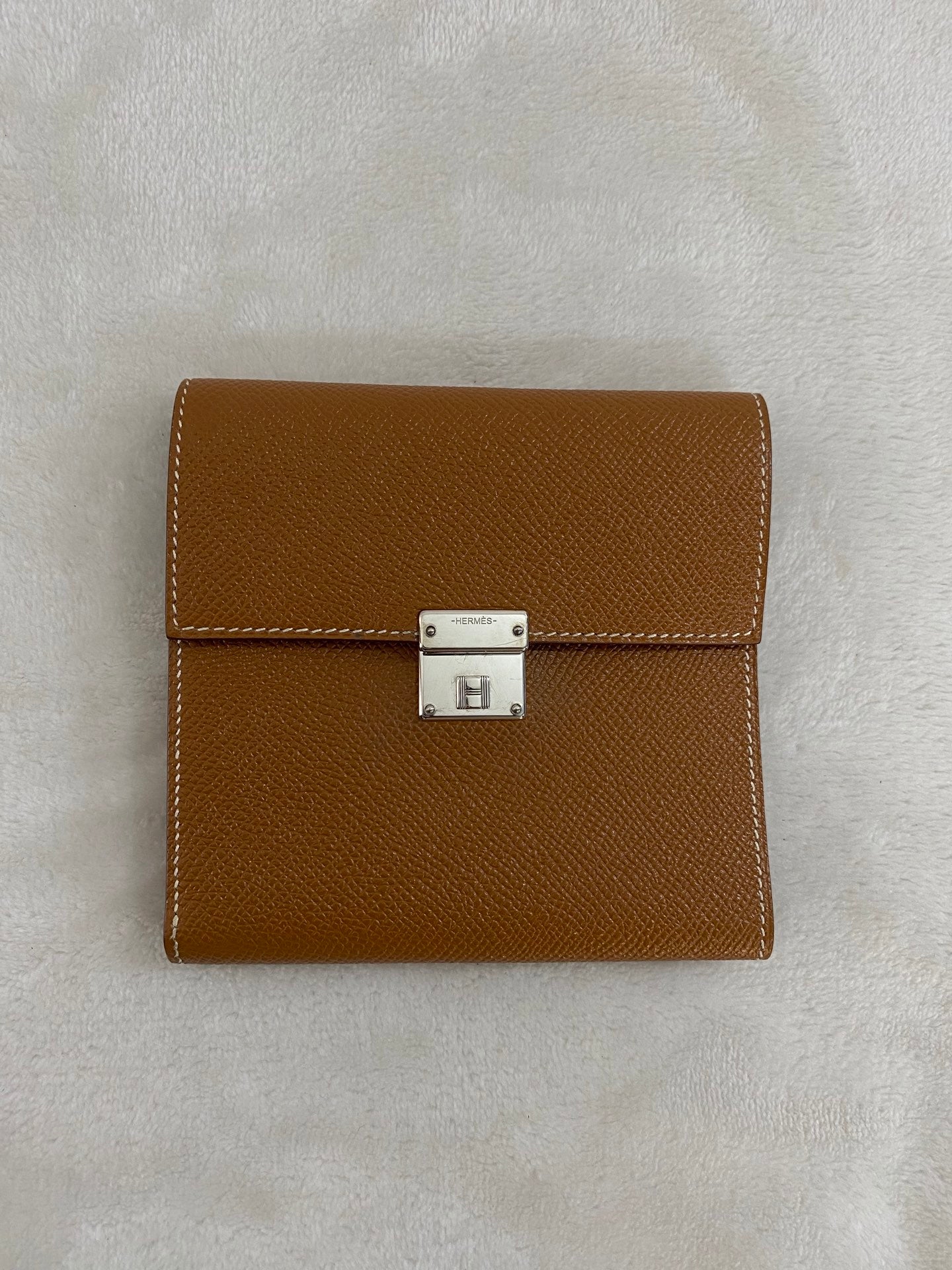 HERMES Genuine Brown Trifold Wallet