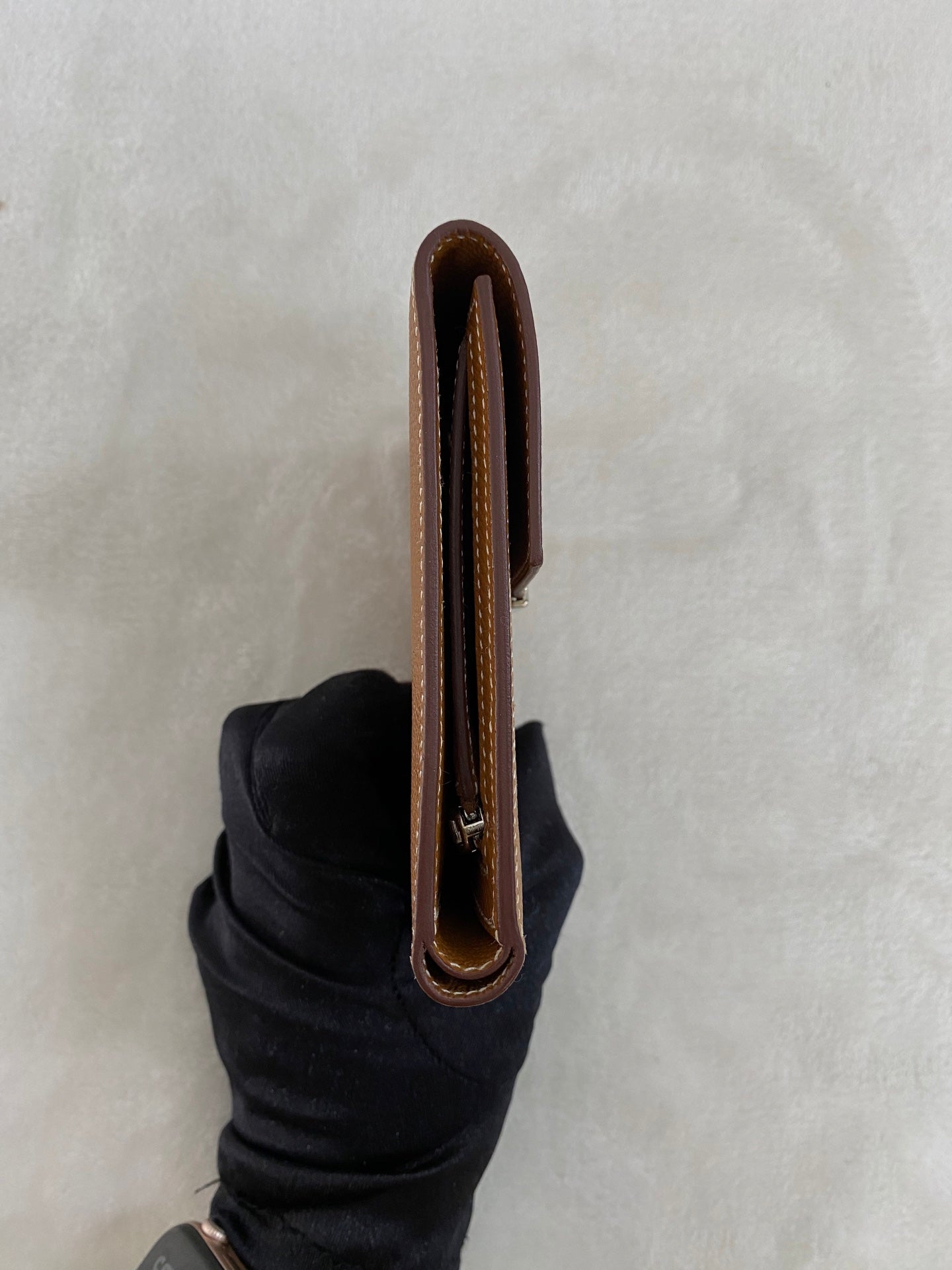 HERMES Genuine Brown Trifold Wallet