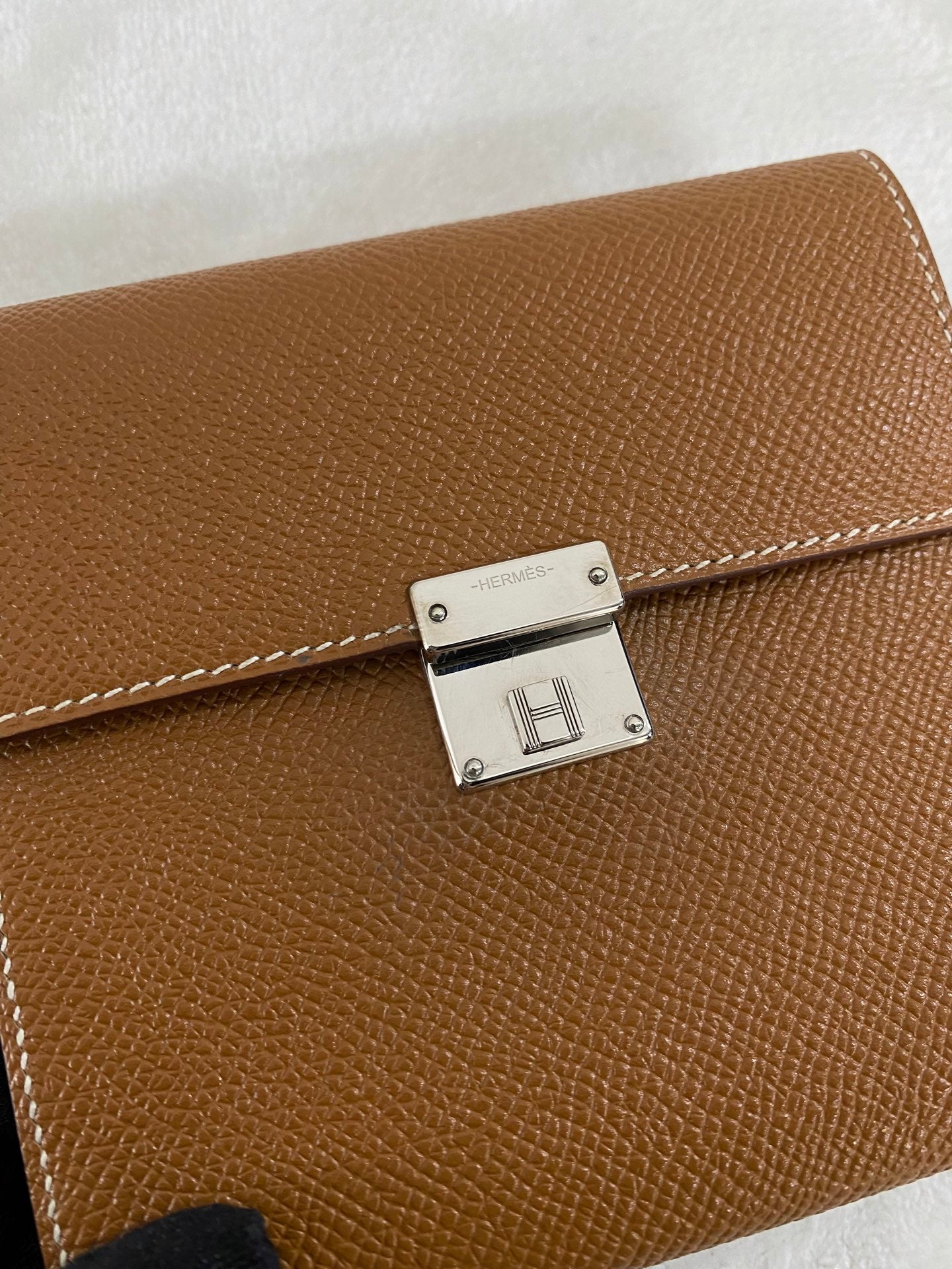 HERMES Genuine Brown Trifold Wallet