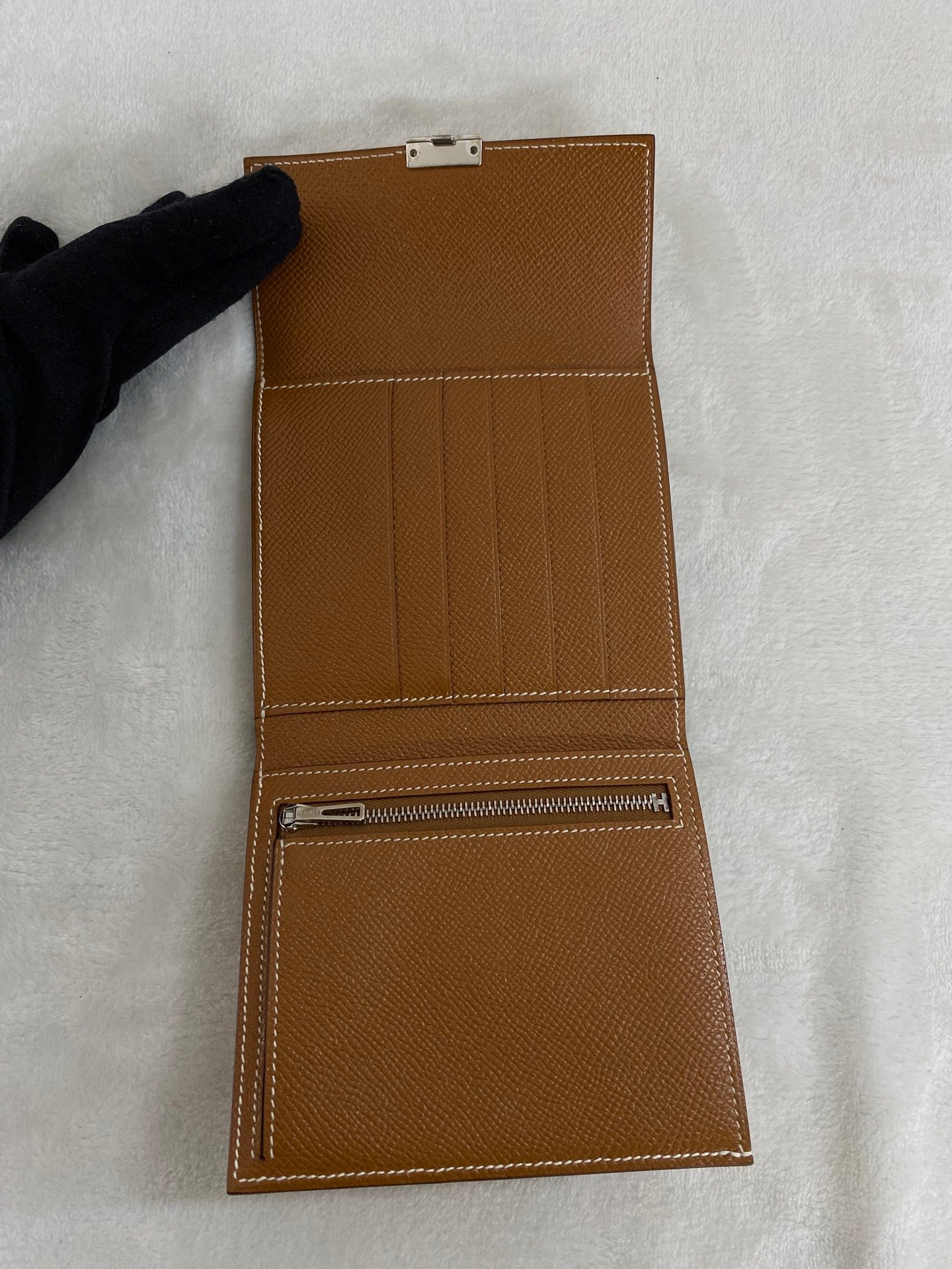 HERMES Genuine Brown Trifold Wallet