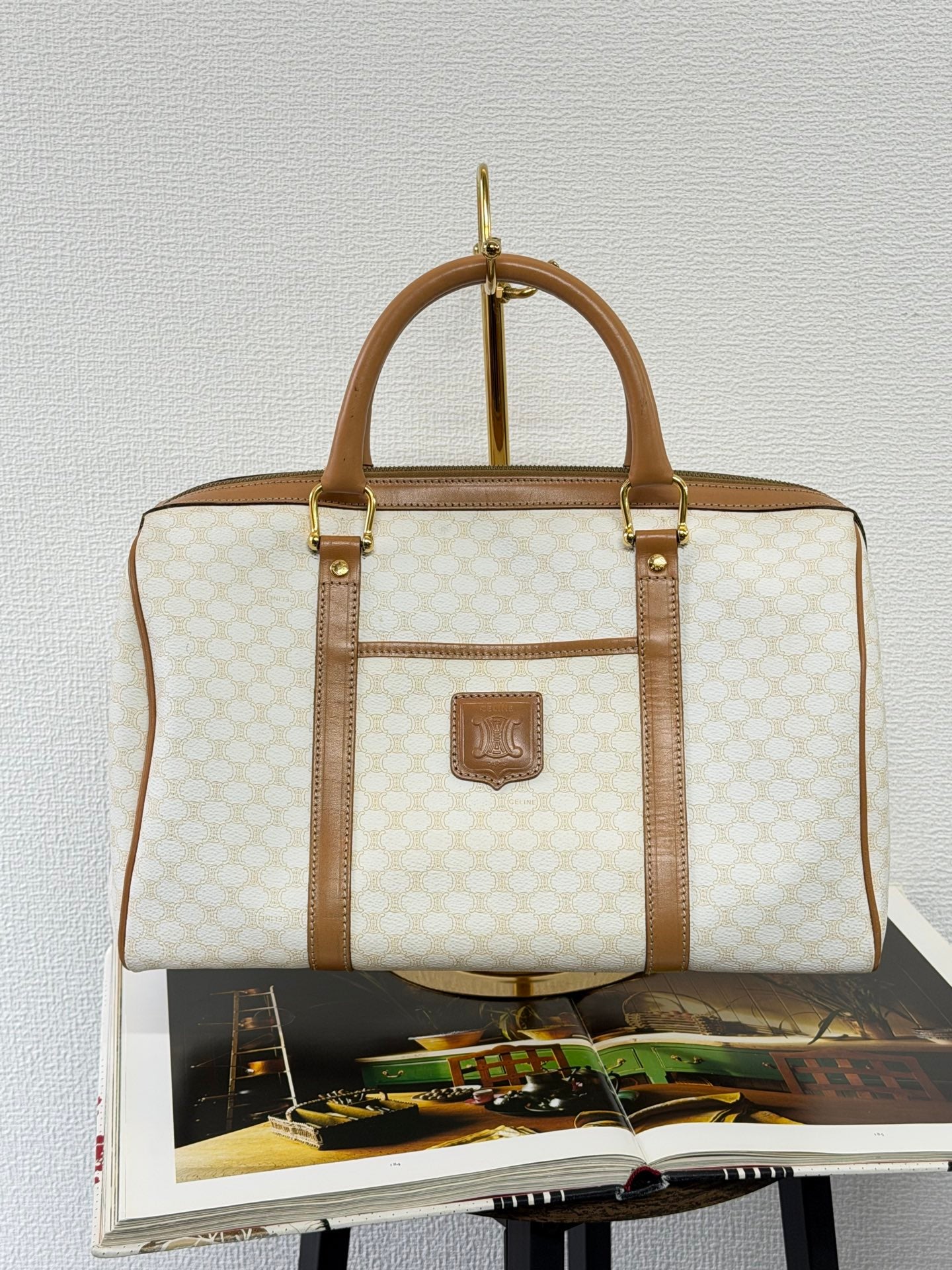 CELINE Macadam White Triomphe Handbag