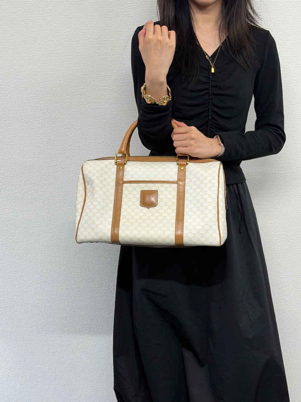 CELINE Macadam White Triomphe Handbag