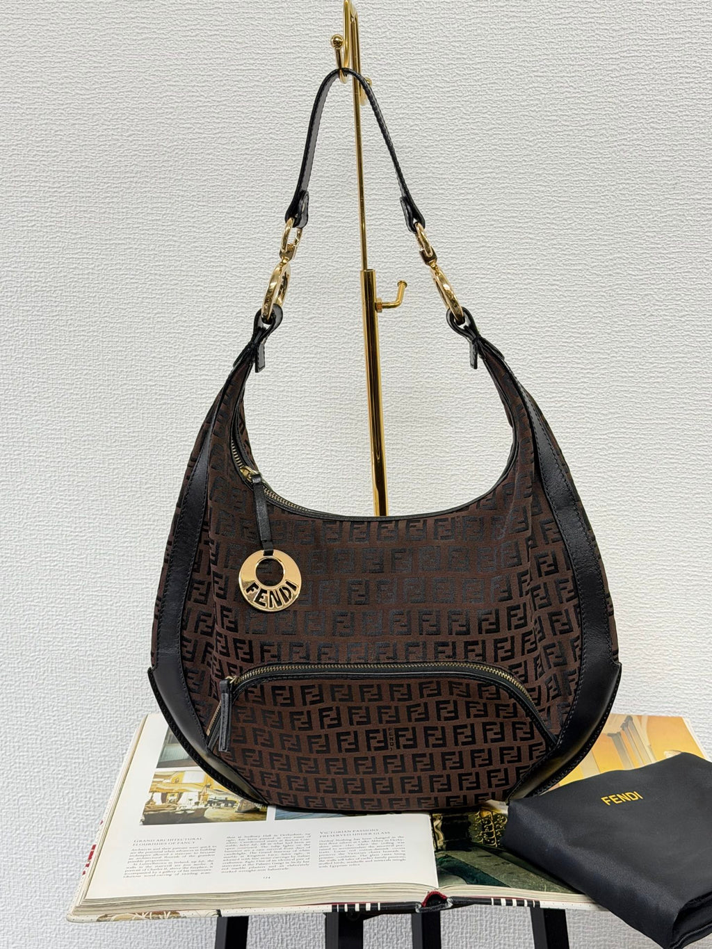 FENDI Zucchino Halfmoon Handbag
