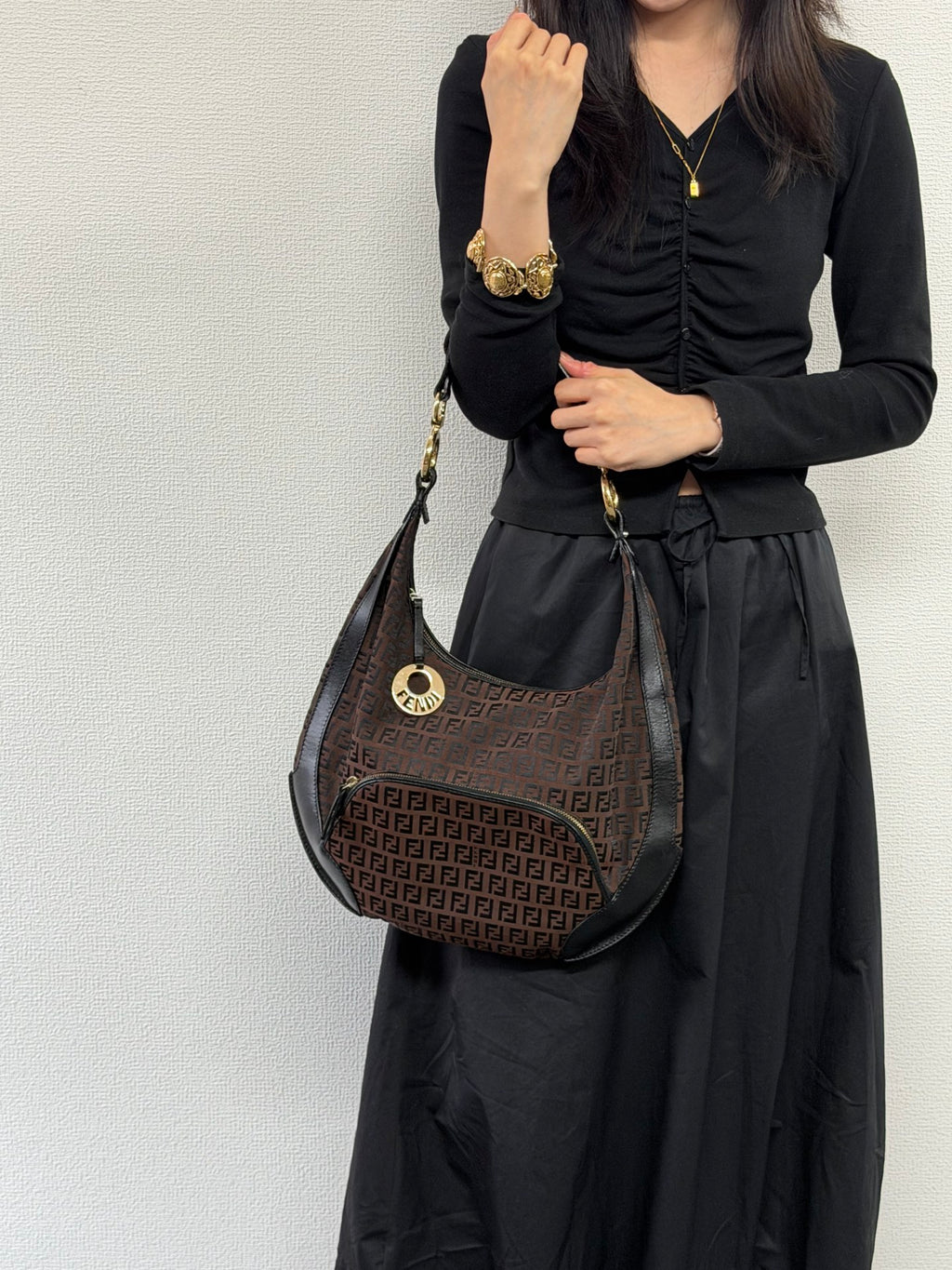 FENDI Zucchino Halfmoon Handbag