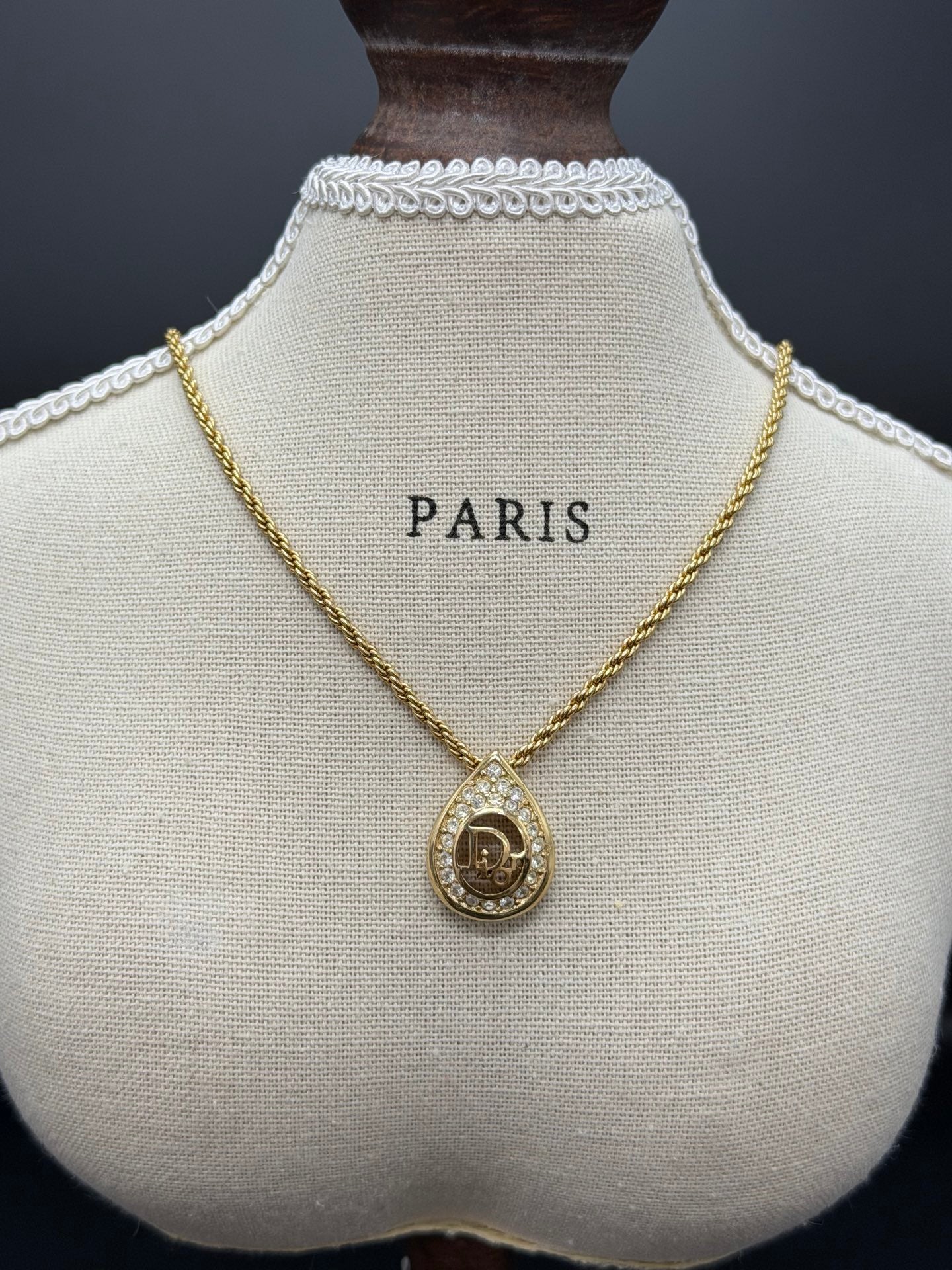 CHRISTIAN DIOR Logo Raindrop Necklace