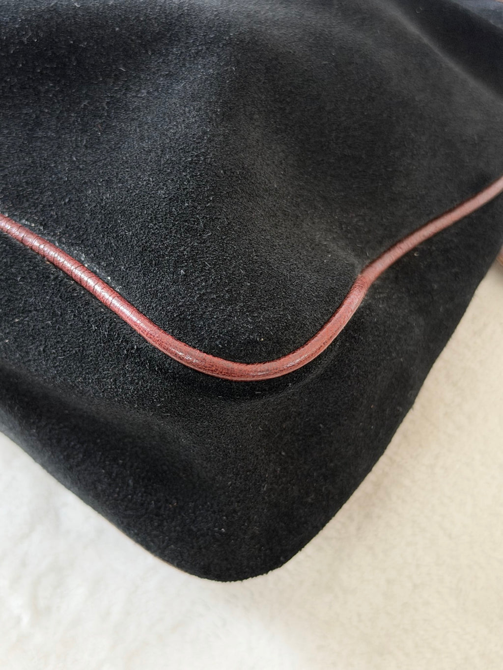 BALENCIAGA Le City studded leather-trimmed suede shoulder bag