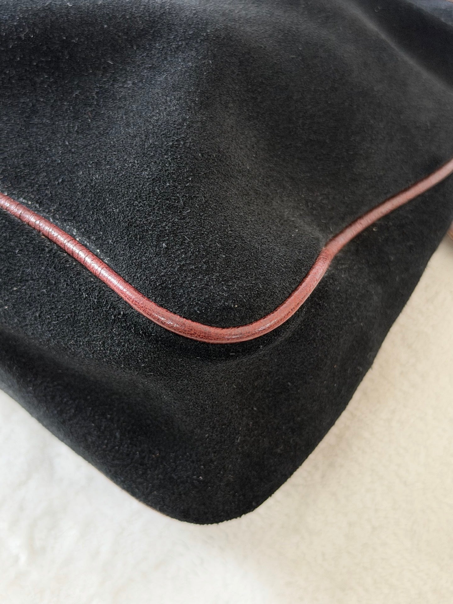 BALENCIAGA Le City studded leather-trimmed suede shoulder bag