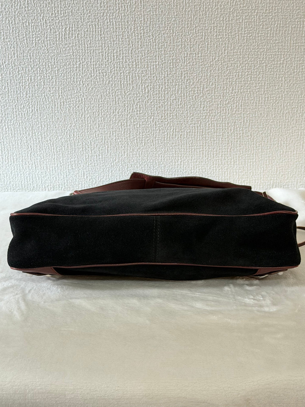 BALENCIAGA Le City studded leather-trimmed suede shoulder bag