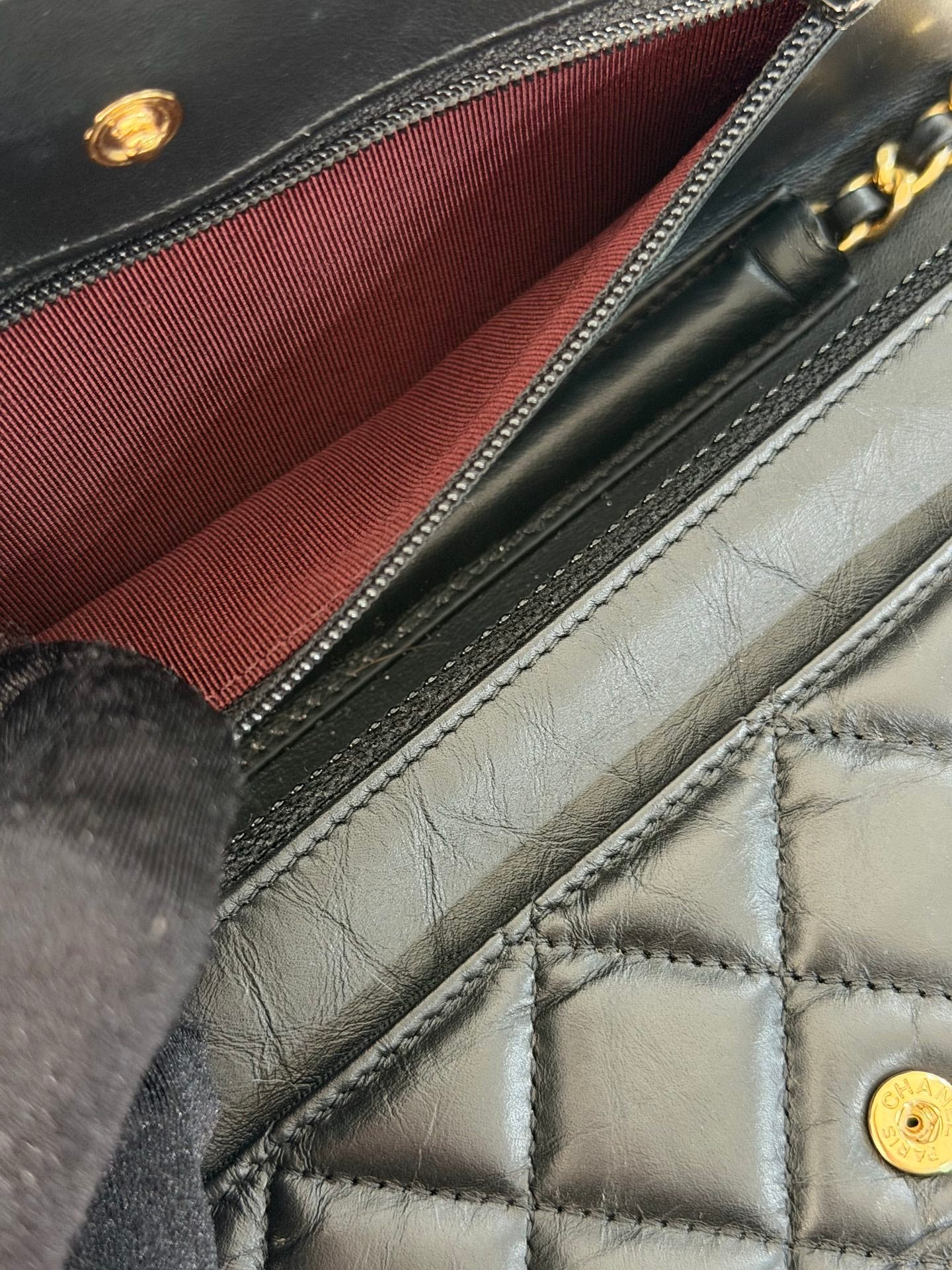 Chanel Aged Calfskin Quilted Lucky Charms 2.55 Reissue Wallet On Chain WOC Black