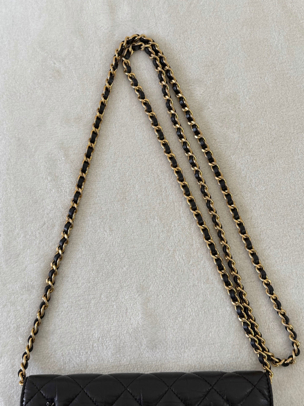 Chanel Aged Calfskin Quilted Lucky Charms 2.55 Reissue Wallet On Chain WOC Black