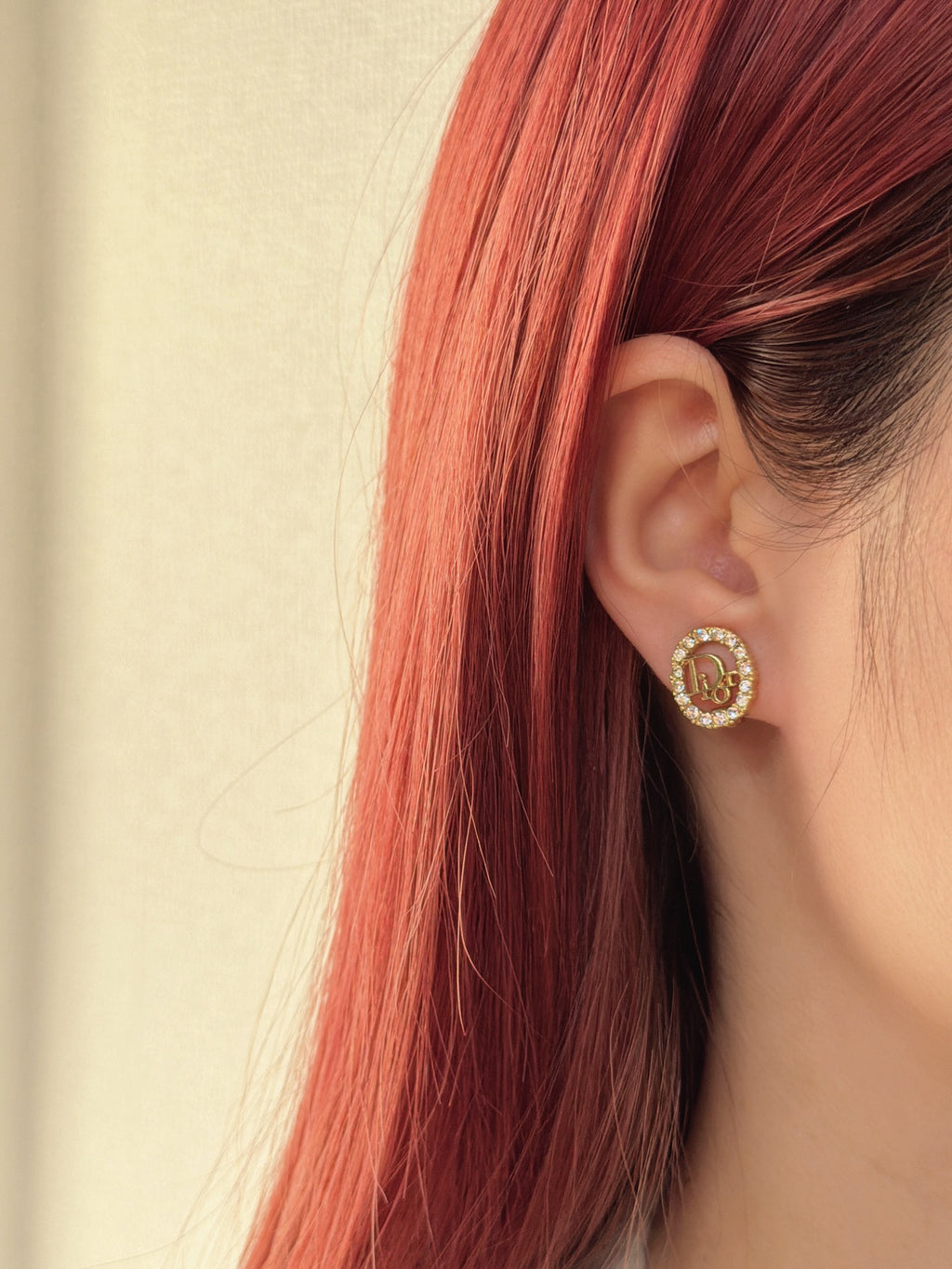 CHRISTIAN DIOR Logo Rheinstone Ear Clips