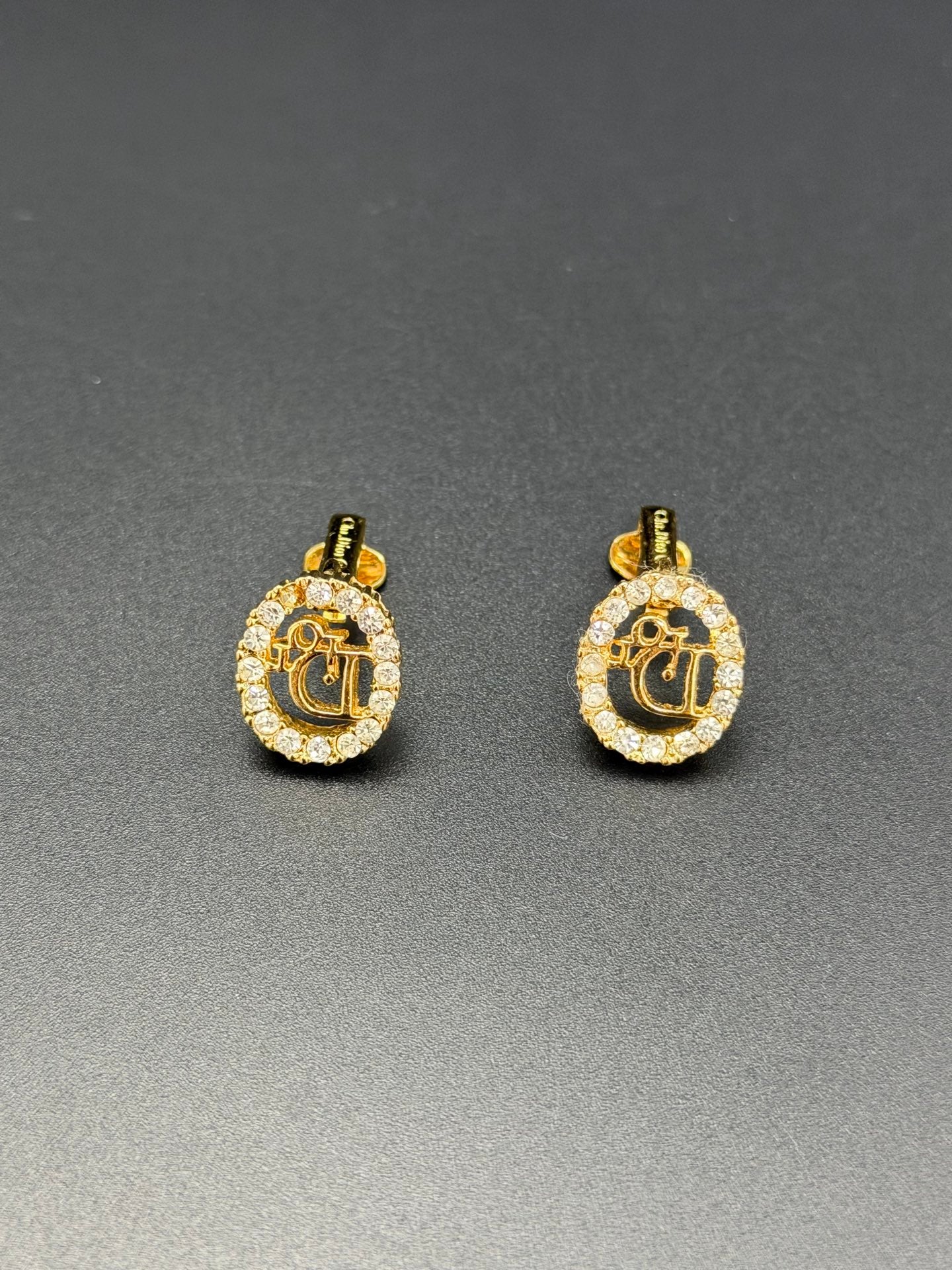 CHRISTIAN DIOR Logo Rheinstone Ear Clips