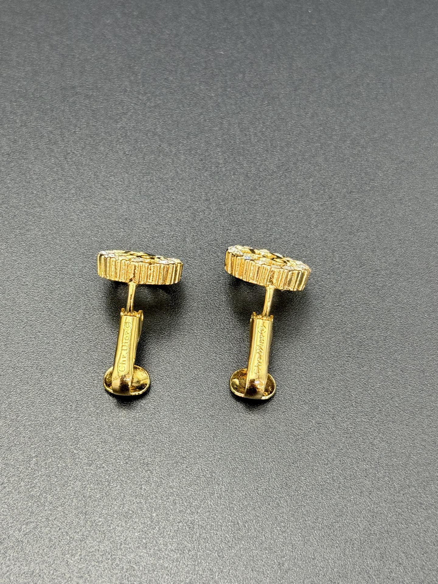 CHRISTIAN DIOR Logo Rheinstone Ear Clips