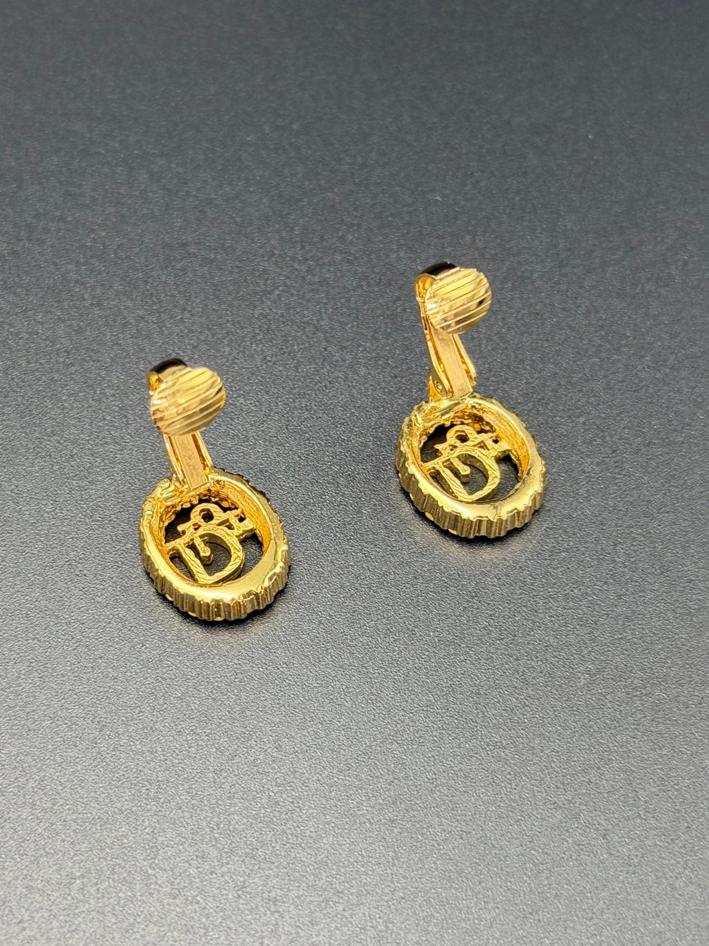 CHRISTIAN DIOR Logo Rheinstone Ear Clips