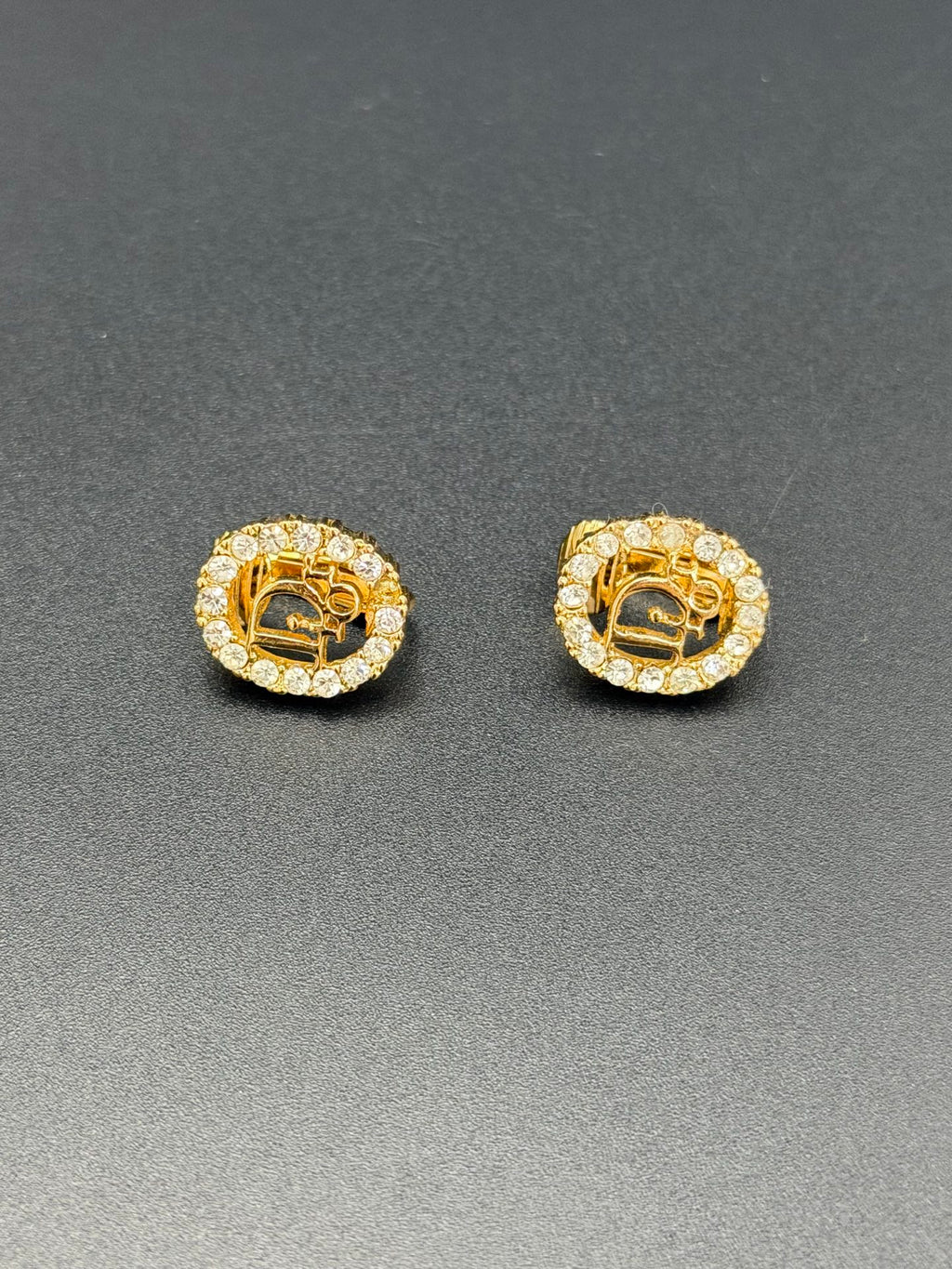 CHRISTIAN DIOR Logo Rheinstone Ear Clips