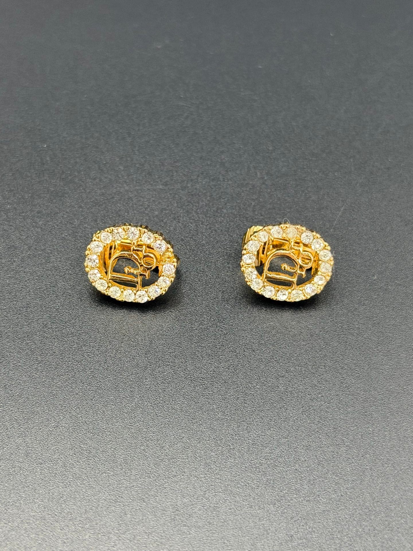 CHRISTIAN DIOR Logo Rheinstone Ear Clips